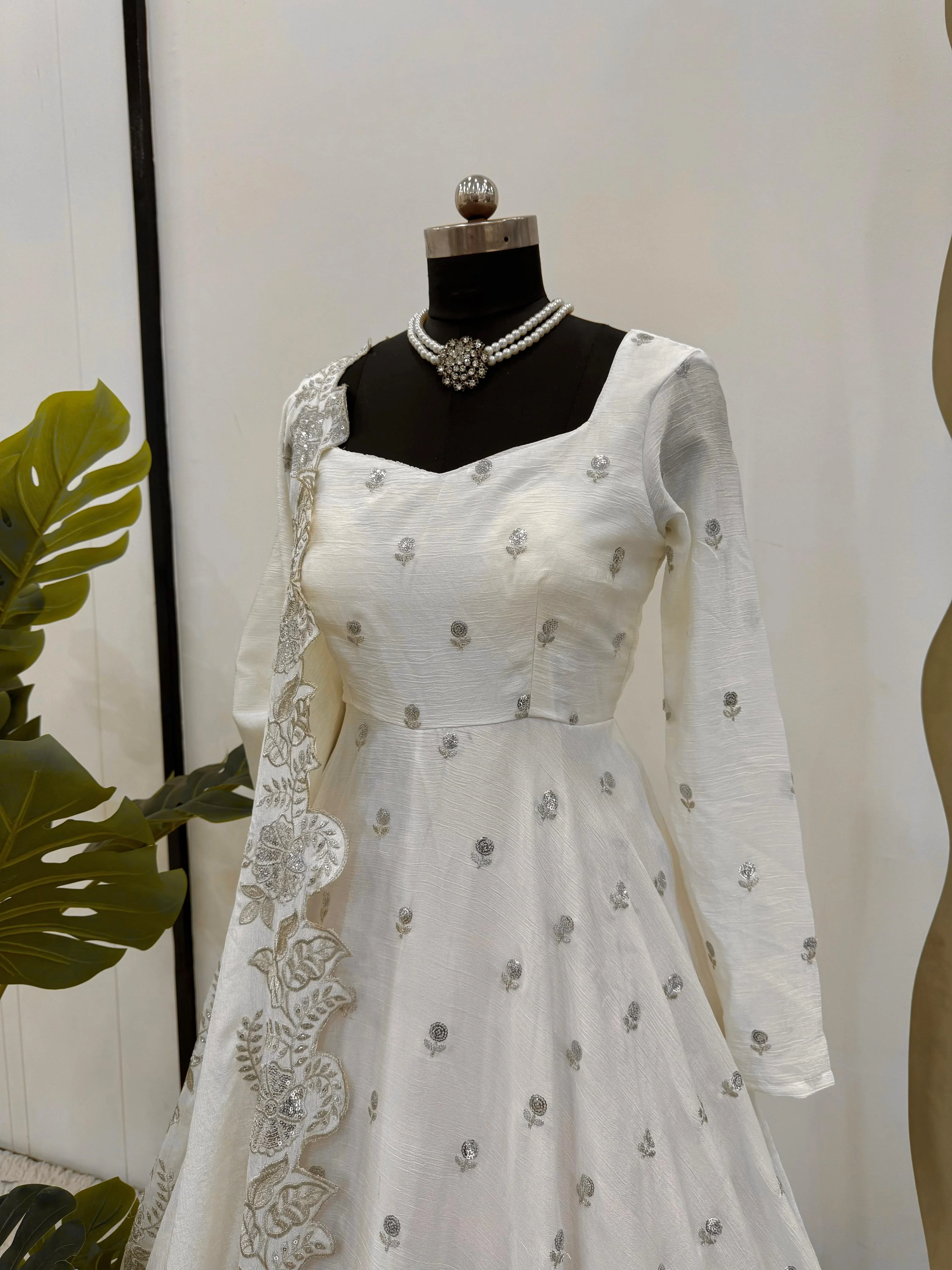 Attractive Chinon Sllk Sequence Work Gown - Image 3