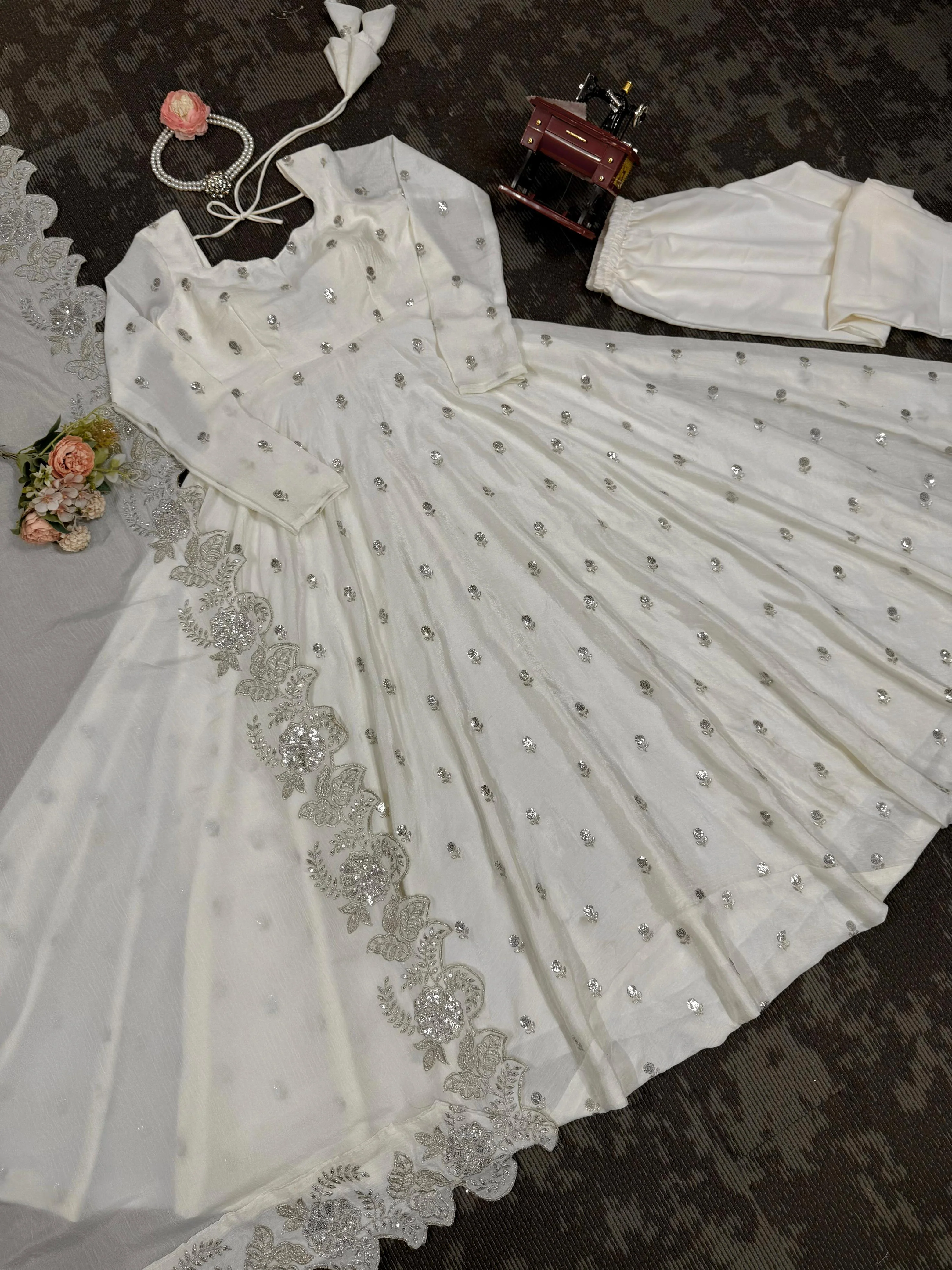 Attractive Chinon Sllk Sequence Work Gown - Image 4