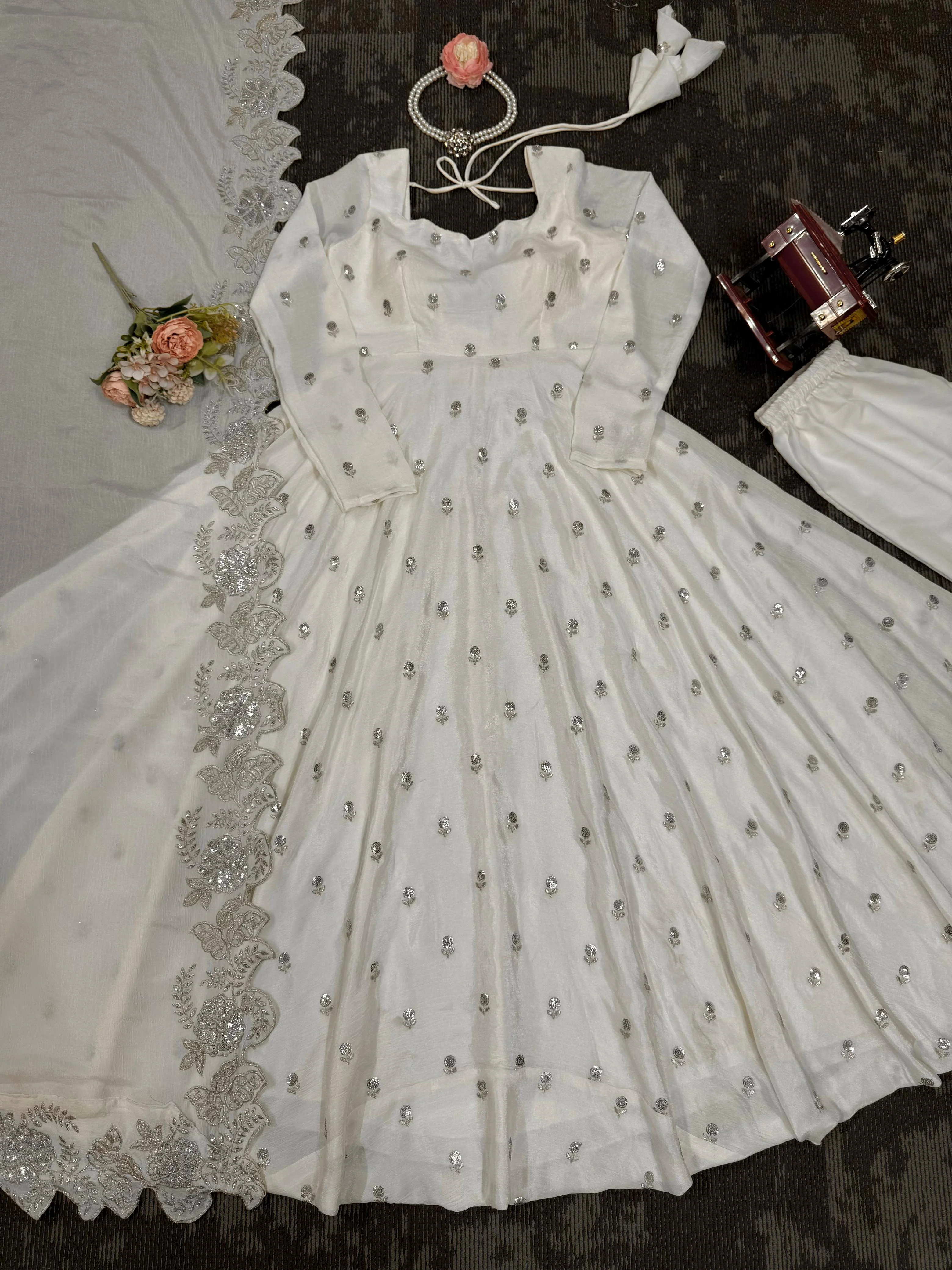 Attractive Chinon Sllk Sequence Work Gown - Image 5