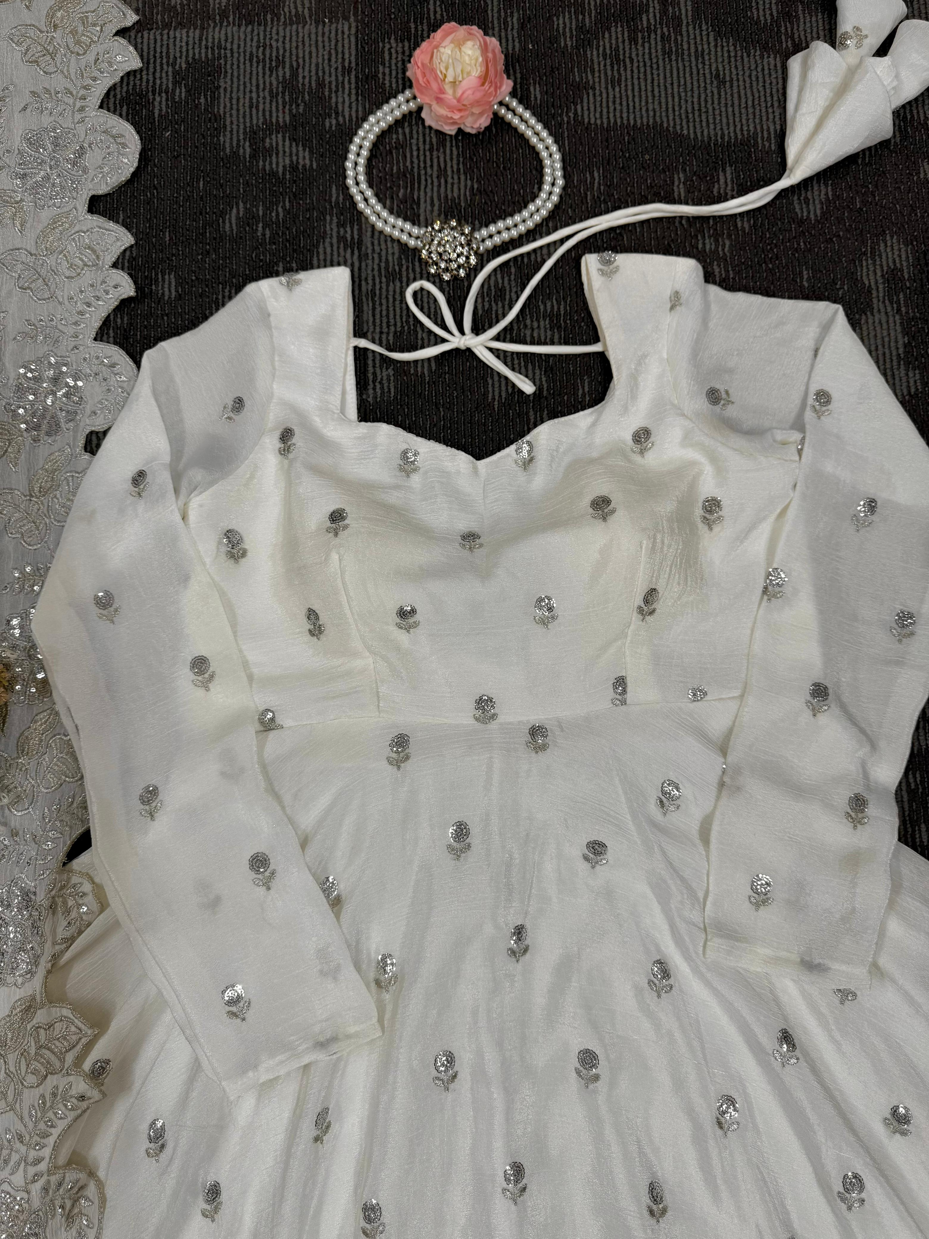 Attractive Chinon Sllk Sequence Work Gown - Image 7