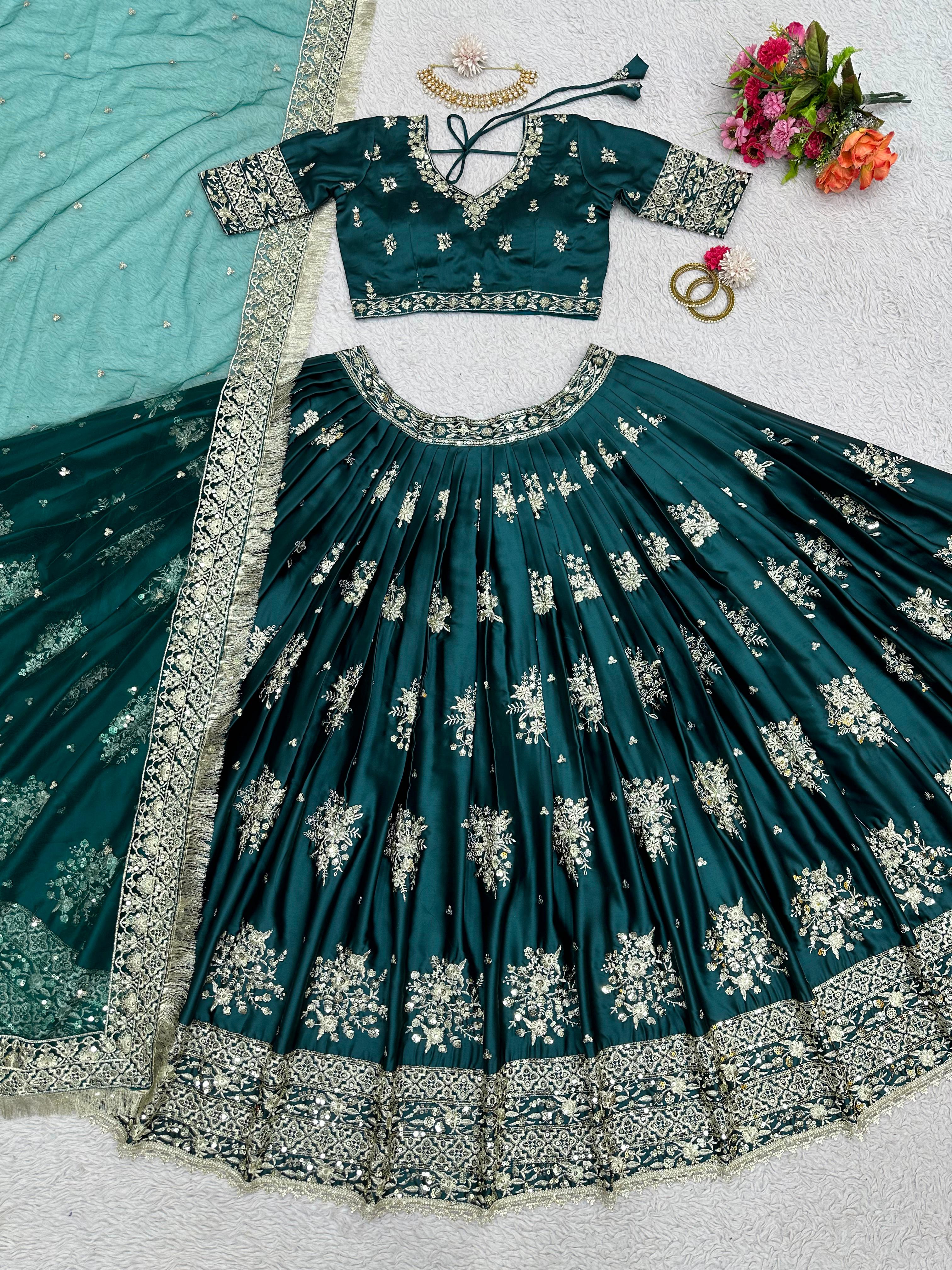 Attractive Japan Satin Thread Sequence Work Lehenga Choli - Image 3