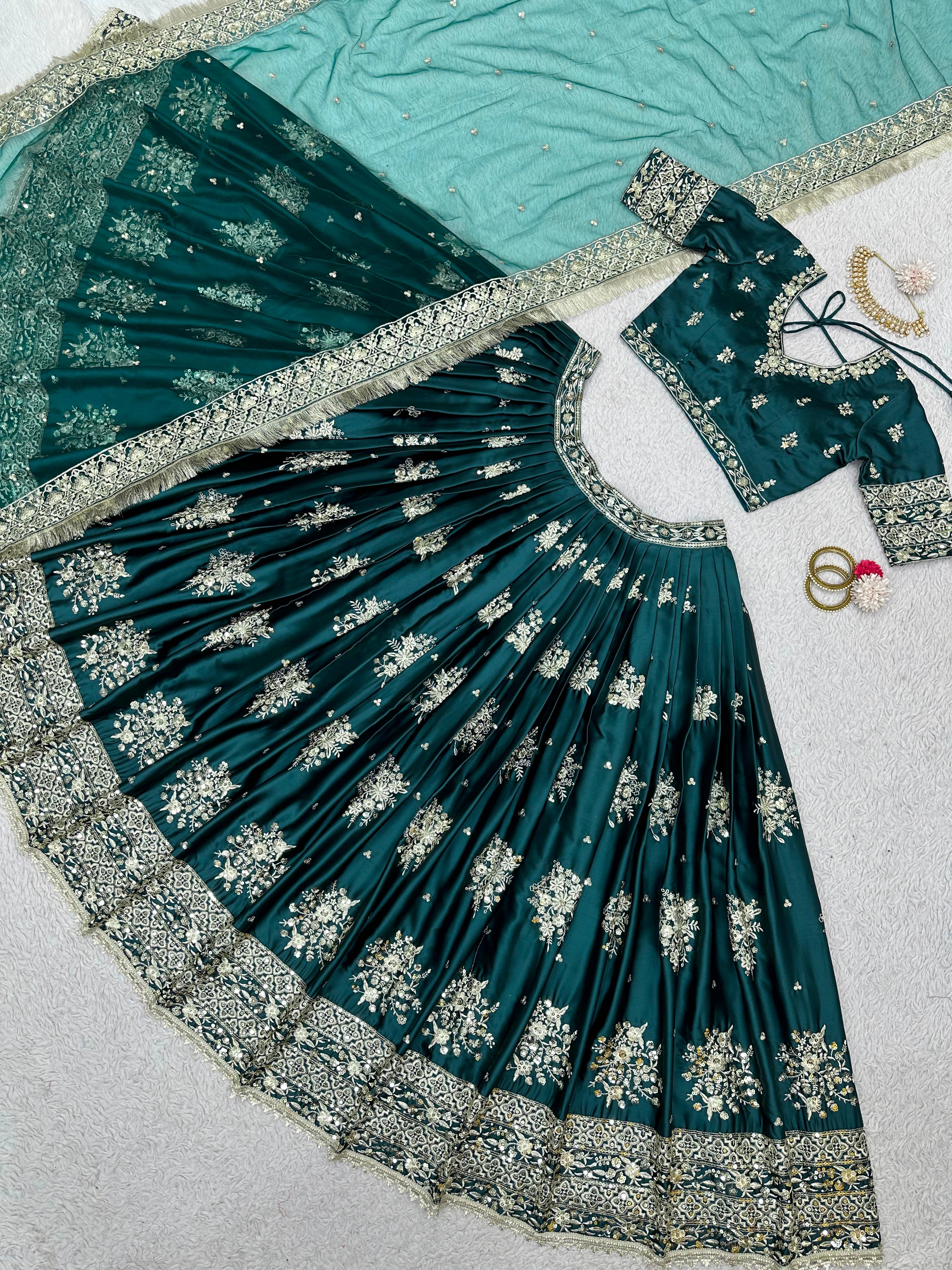 Attractive Japan Satin Thread Sequence Work Lehenga Choli - Image 4
