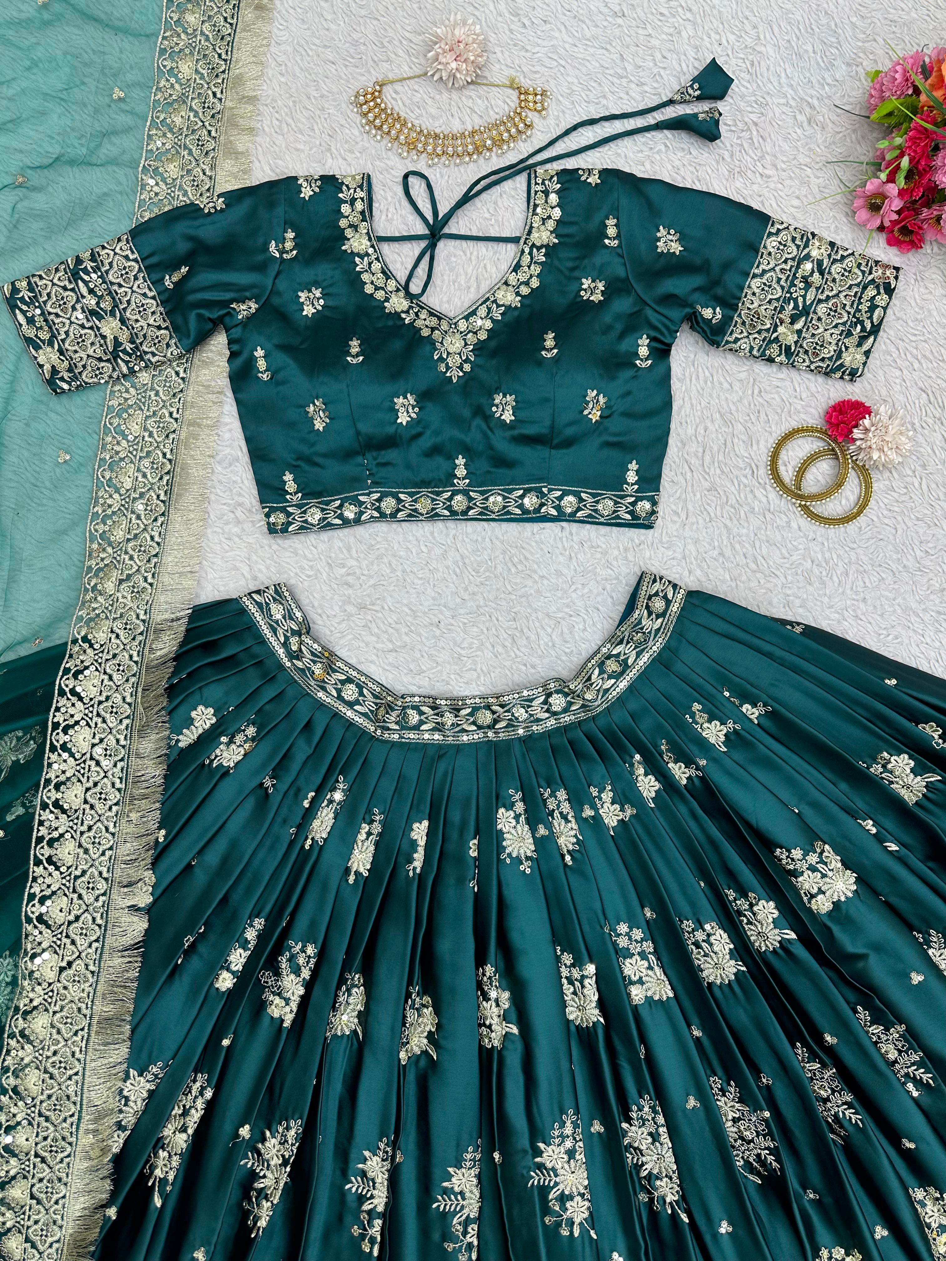 Attractive Japan Satin Thread Sequence Work Lehenga Choli - Image 5