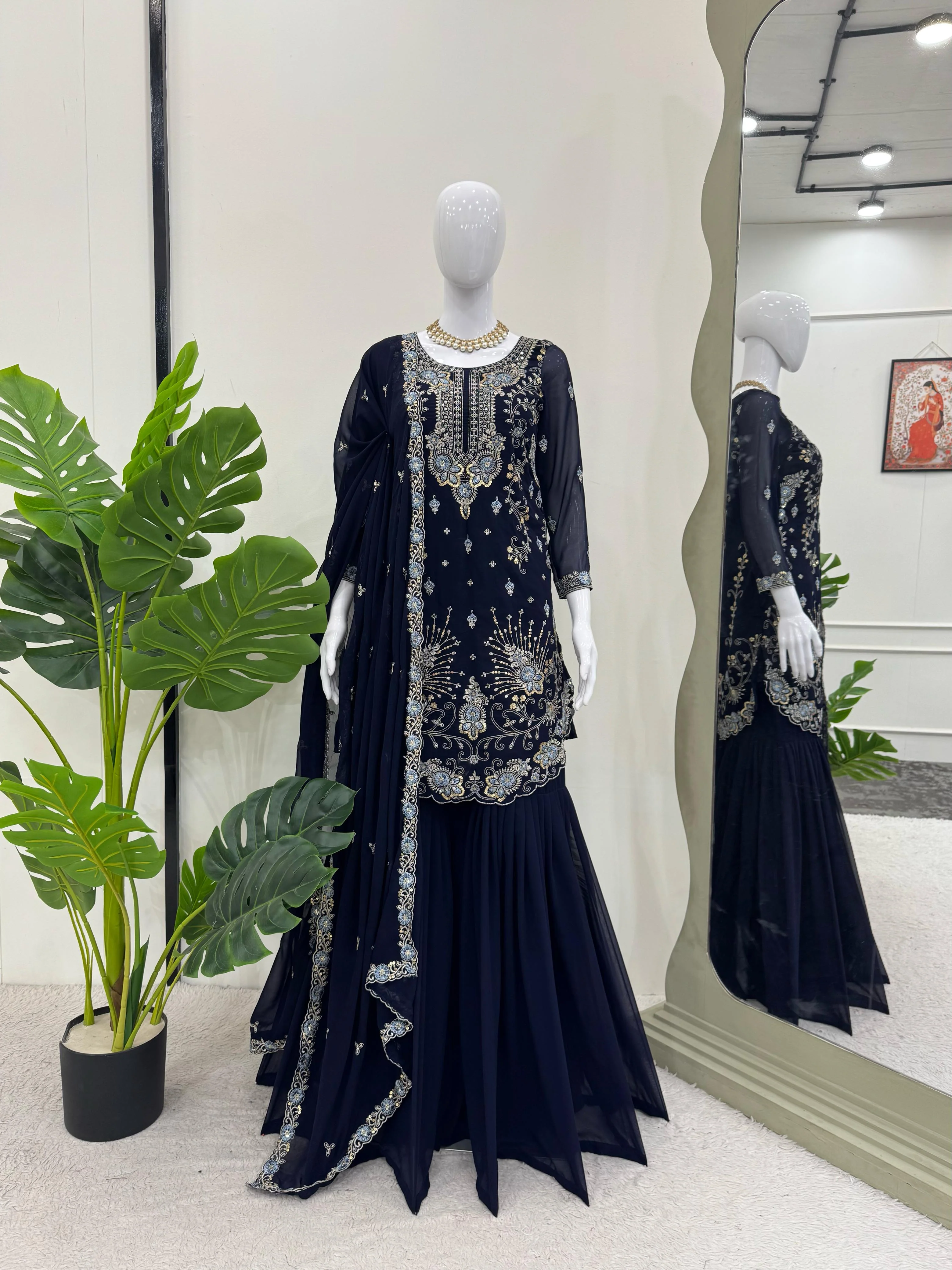 Beautiful Festival Special Georgette Thread With Sequence Work Sharara - Image 10