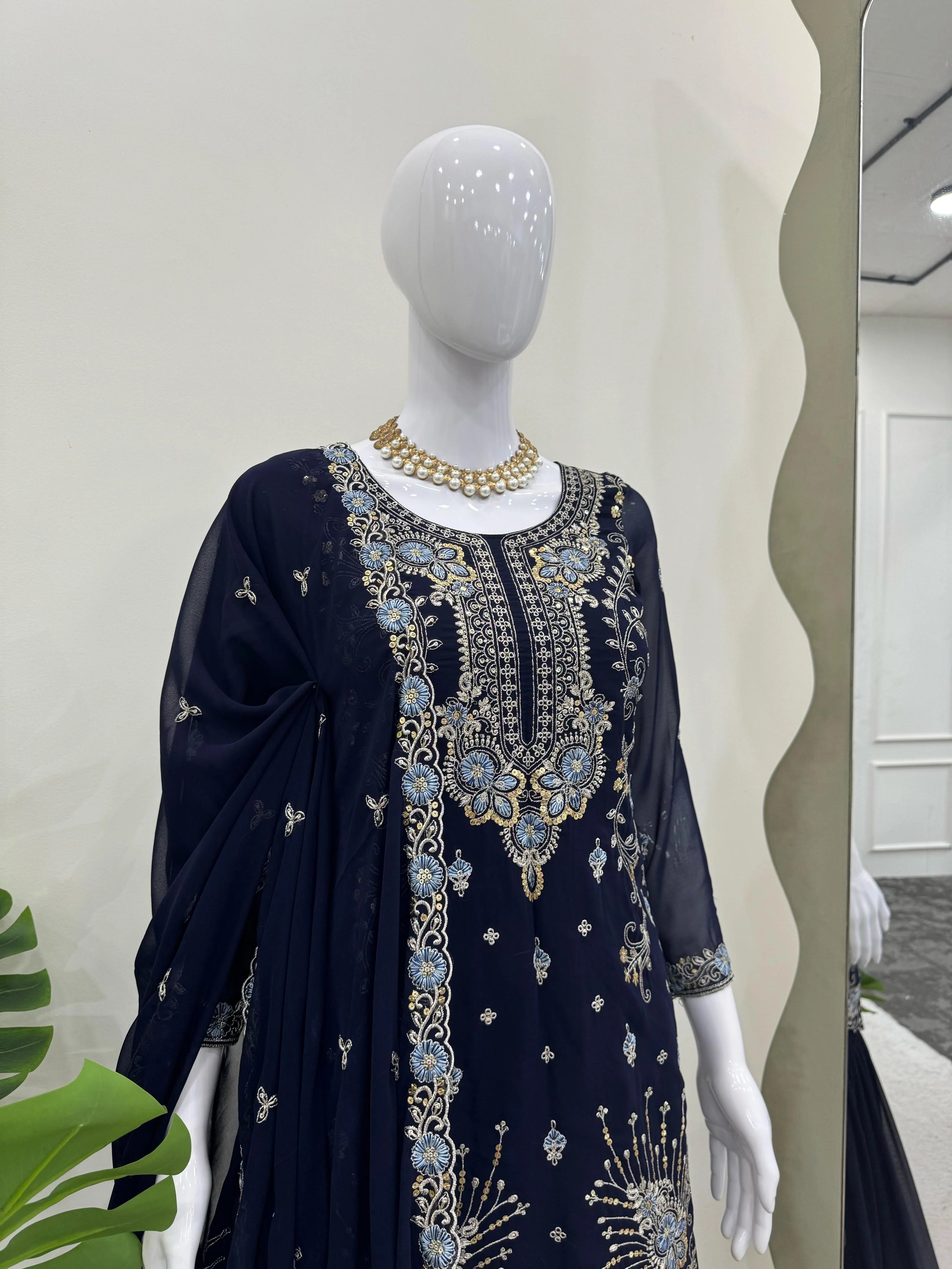 Beautiful Festival Special Georgette Thread With Sequence Work Sharara - Image 11