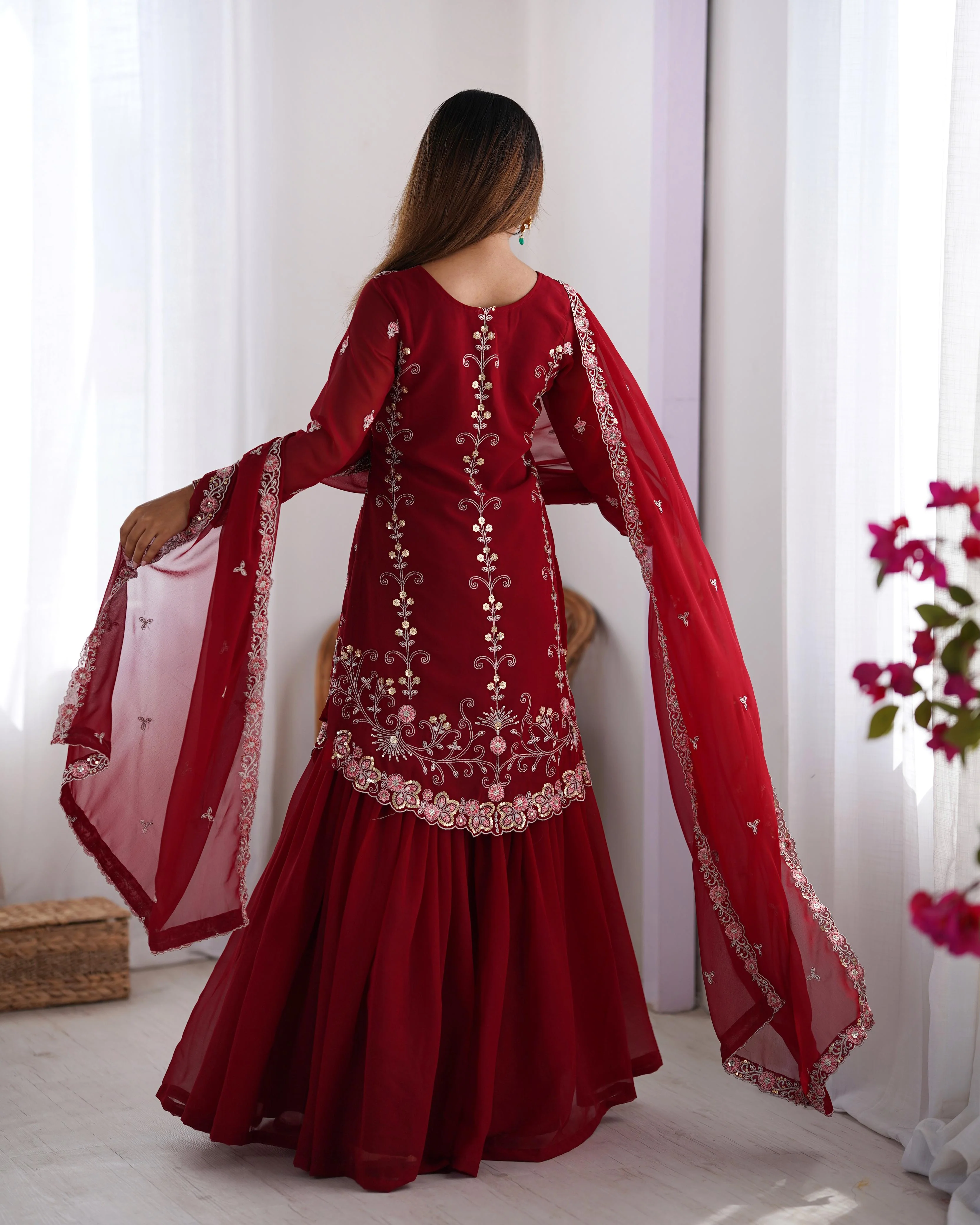 Beautiful Festival Special Georgette Thread With Sequence Work Sharara - Image 9