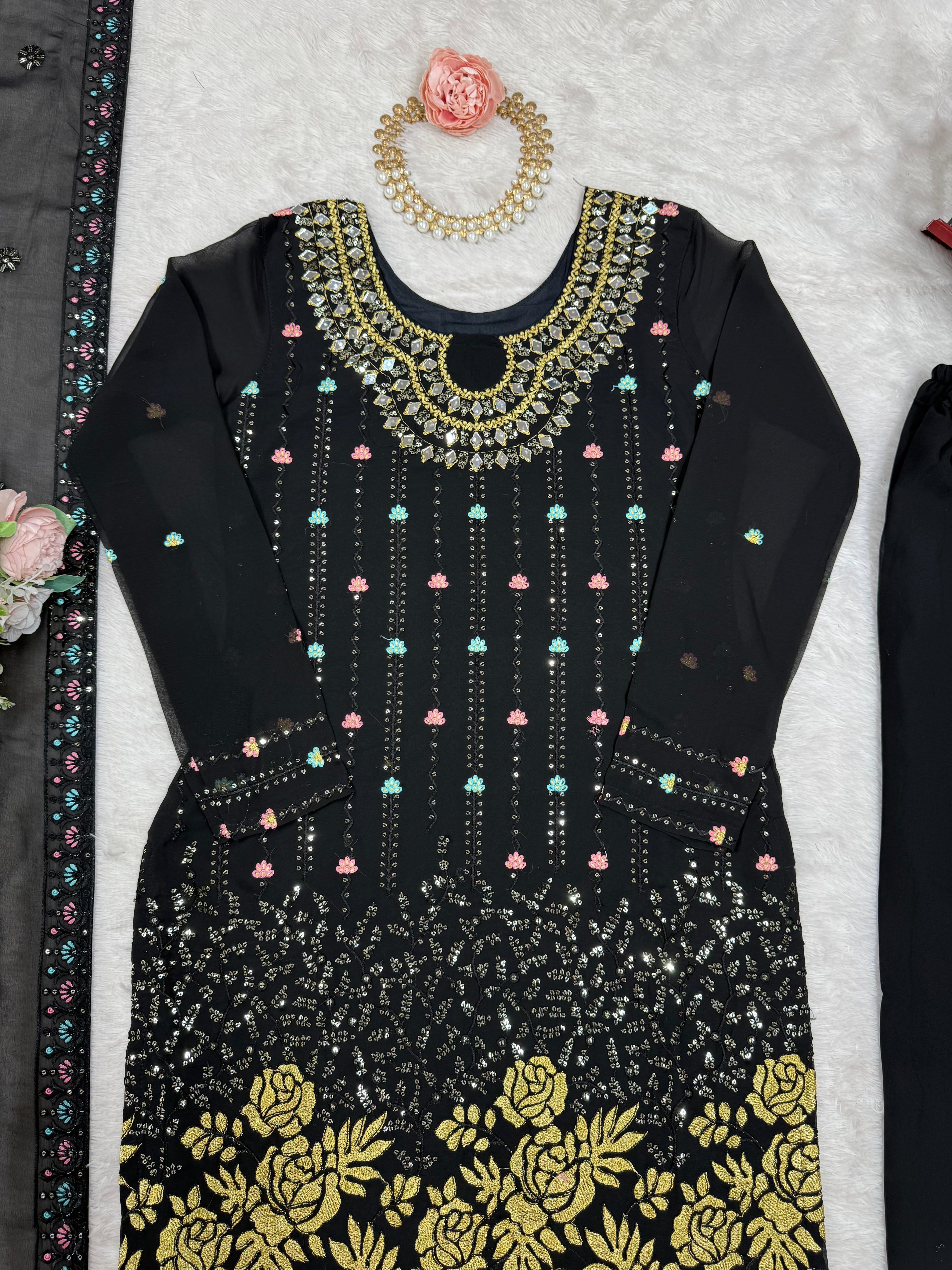 Beautiful Georgette Sequence Real Mirror Work Salwar Suit - Image 10
