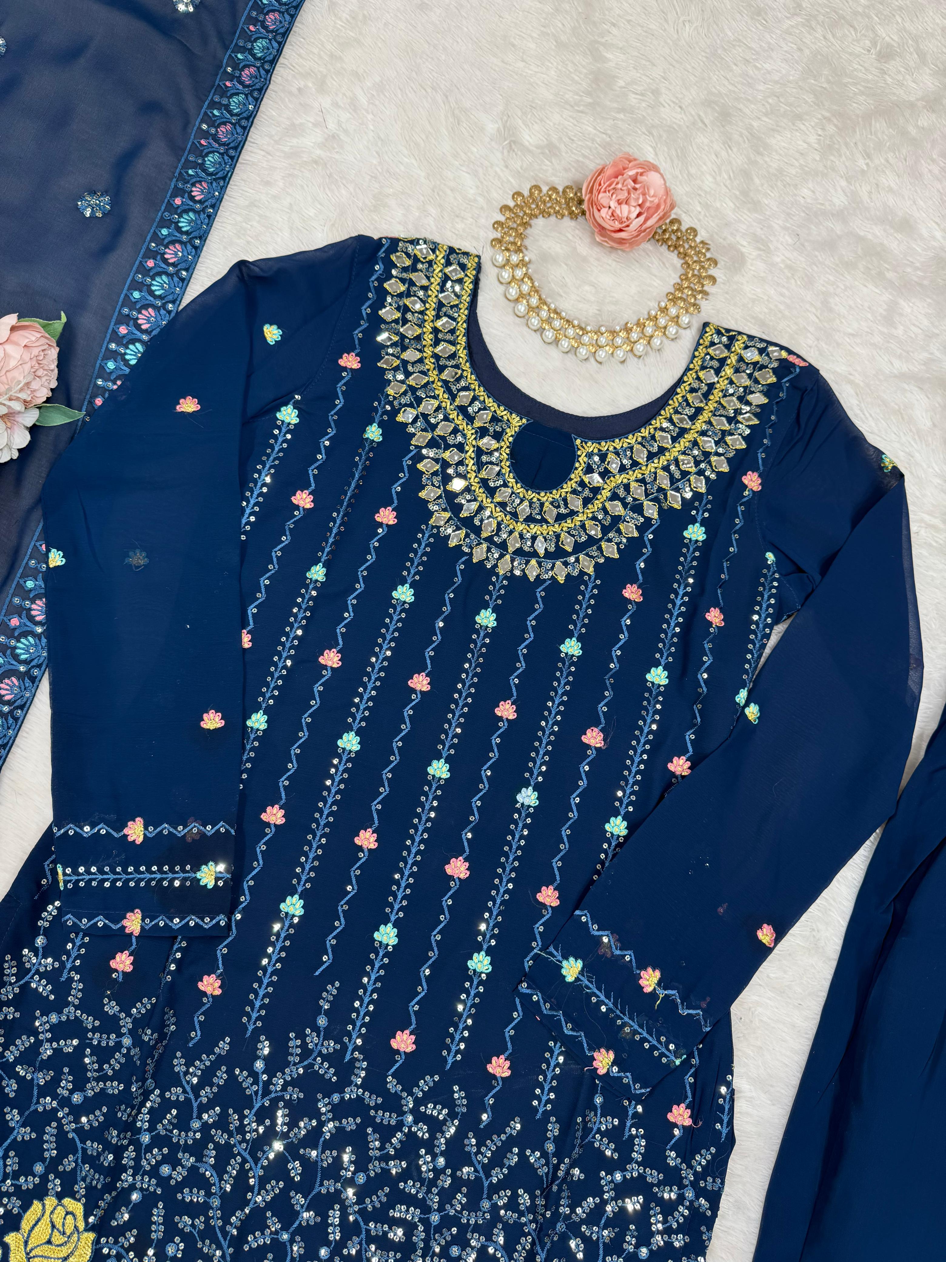 Beautiful Georgette Sequence Real Mirror Work Salwar Suit - Image 6