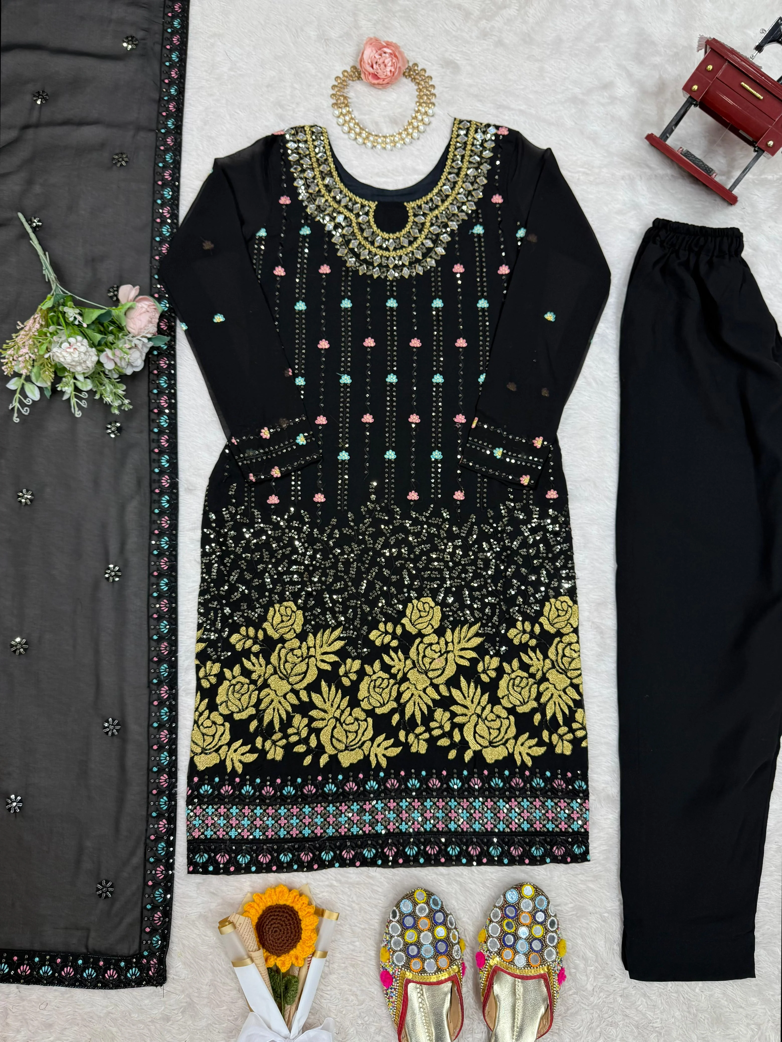Beautiful Georgette Sequence Real Mirror Work Salwar Suit - Image 9
