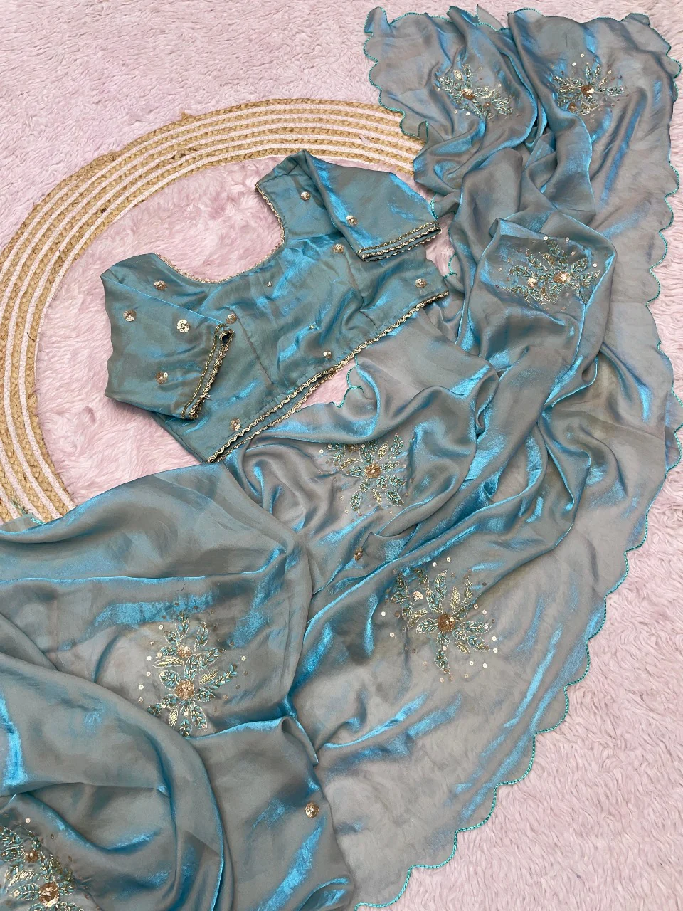 Beautiful Party-wear Soft Fendy Handwork Saree - Image 3