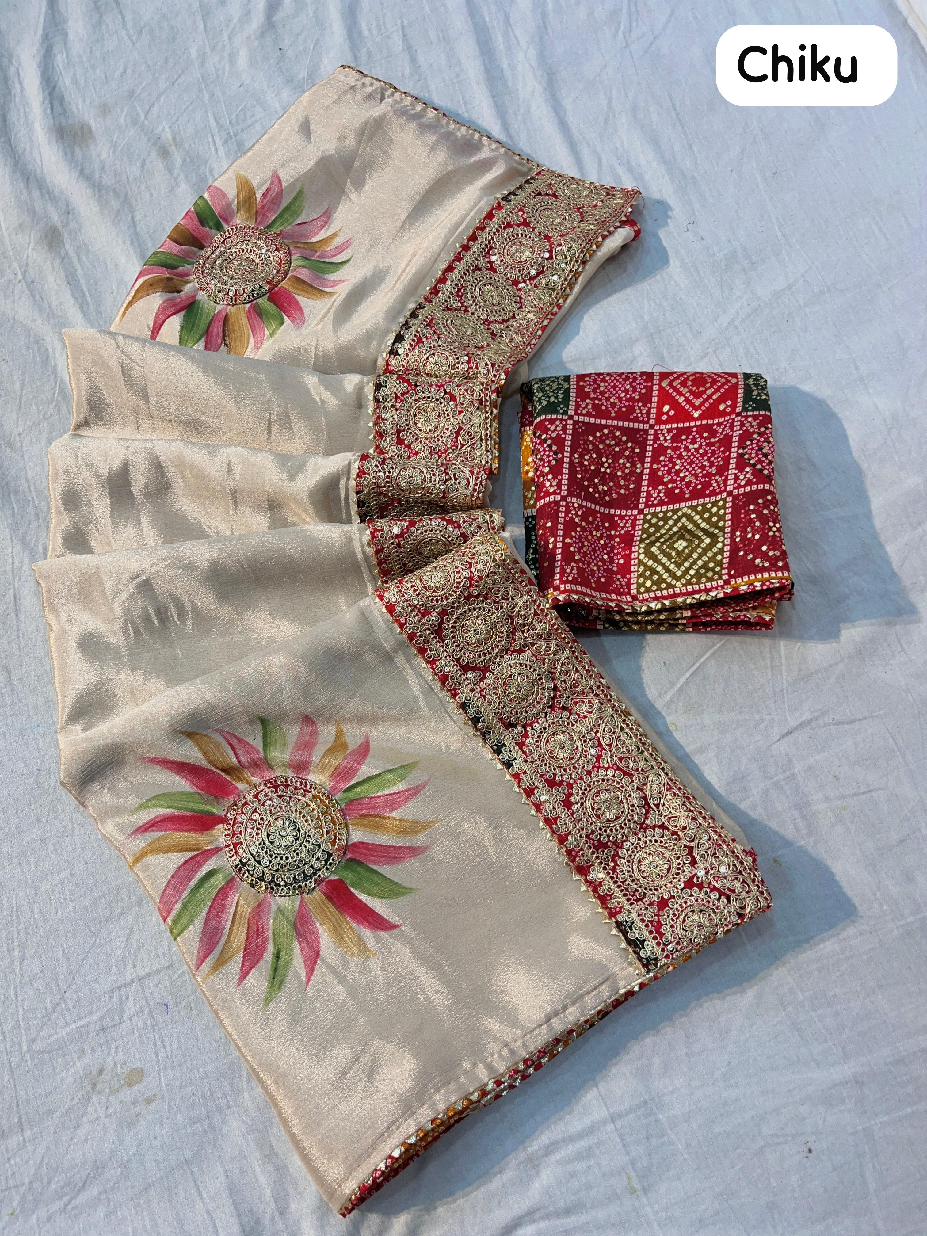 Beautiful Soft Chinon Silk With Sequence Butta In All Over Saree - Image 3