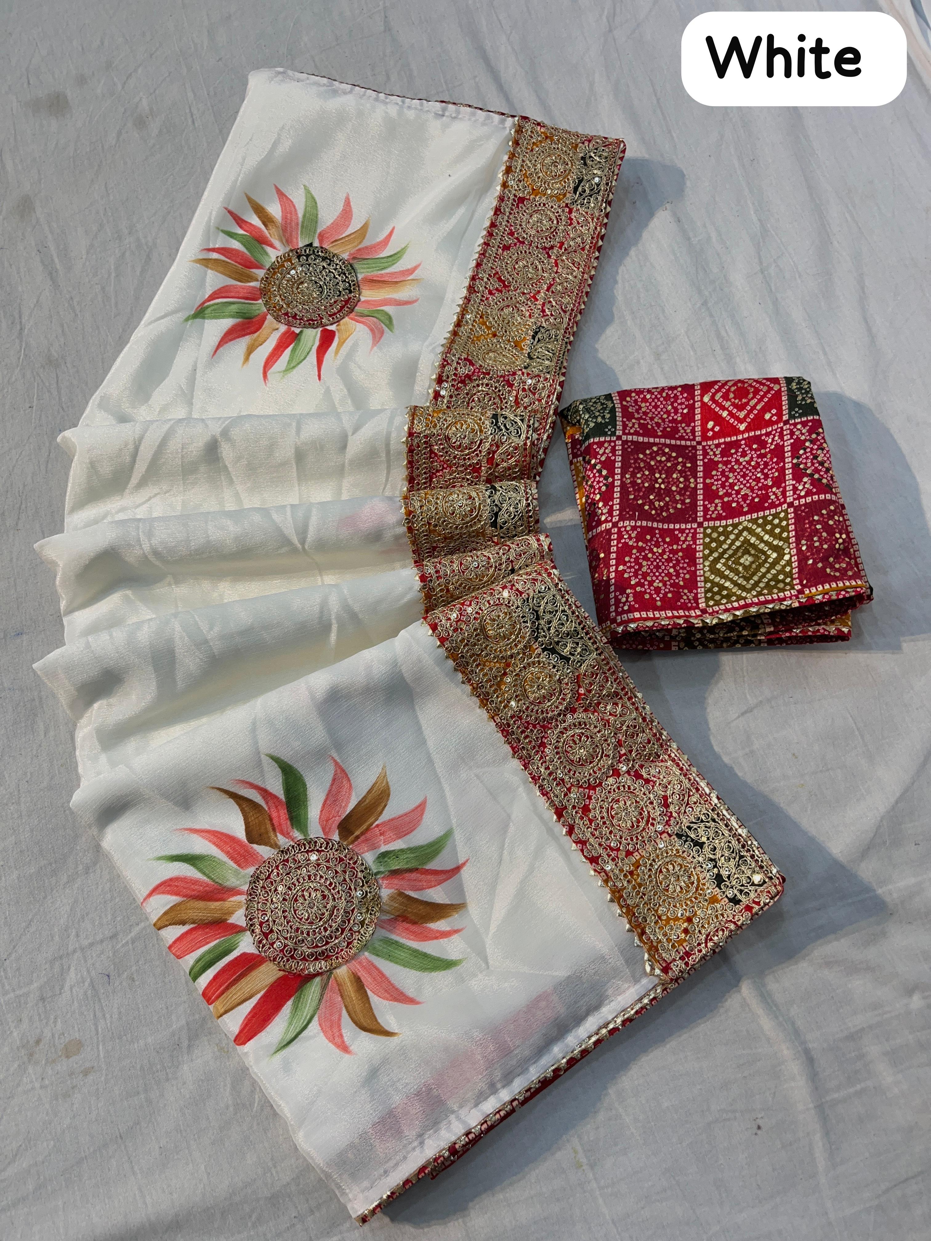 Beautiful Soft Chinon Silk With Sequence Butta In All Over Saree - Image 4