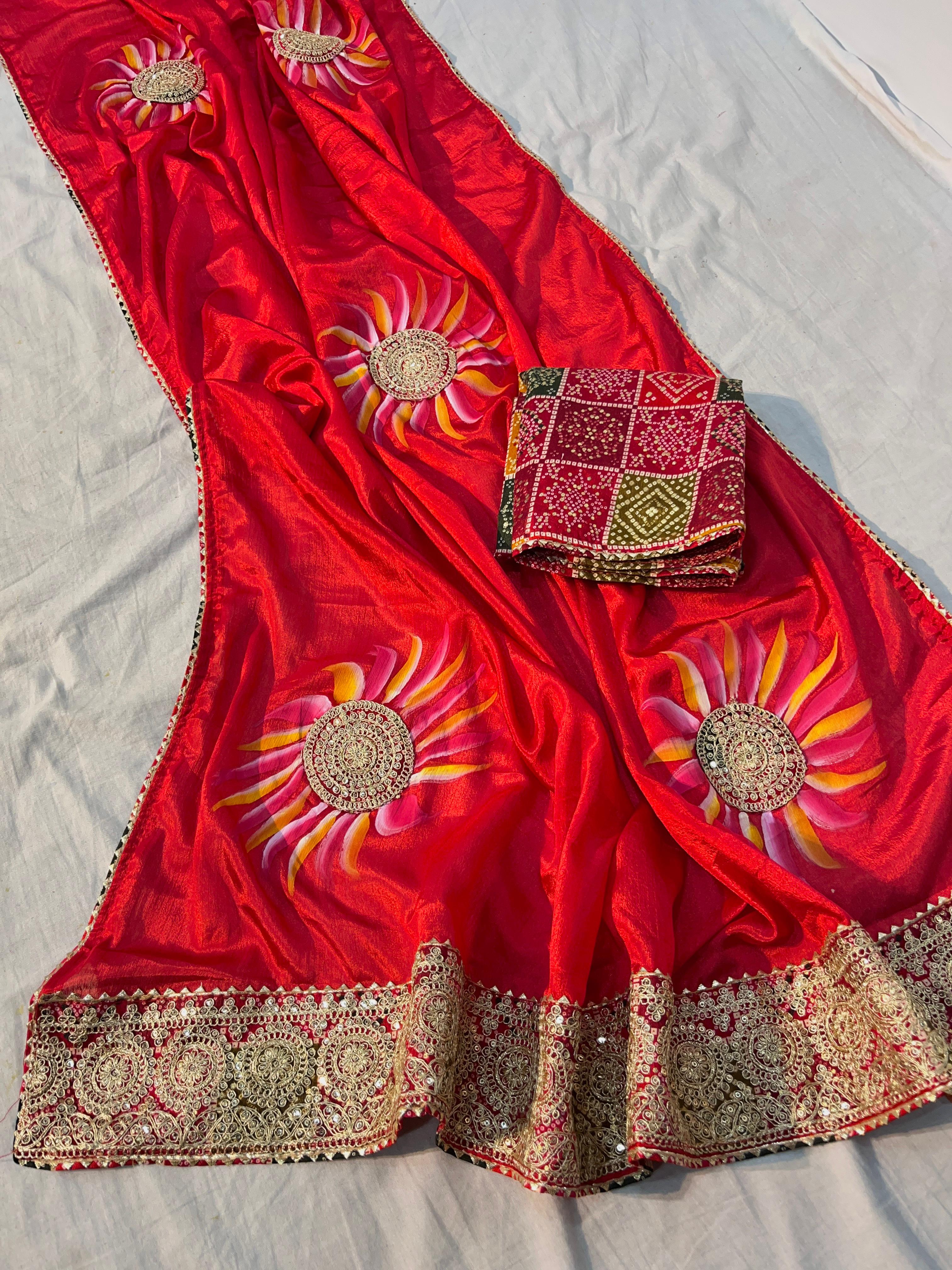 Beautiful Soft Chinon Silk With Sequence Butta In All Over Saree - Image 5