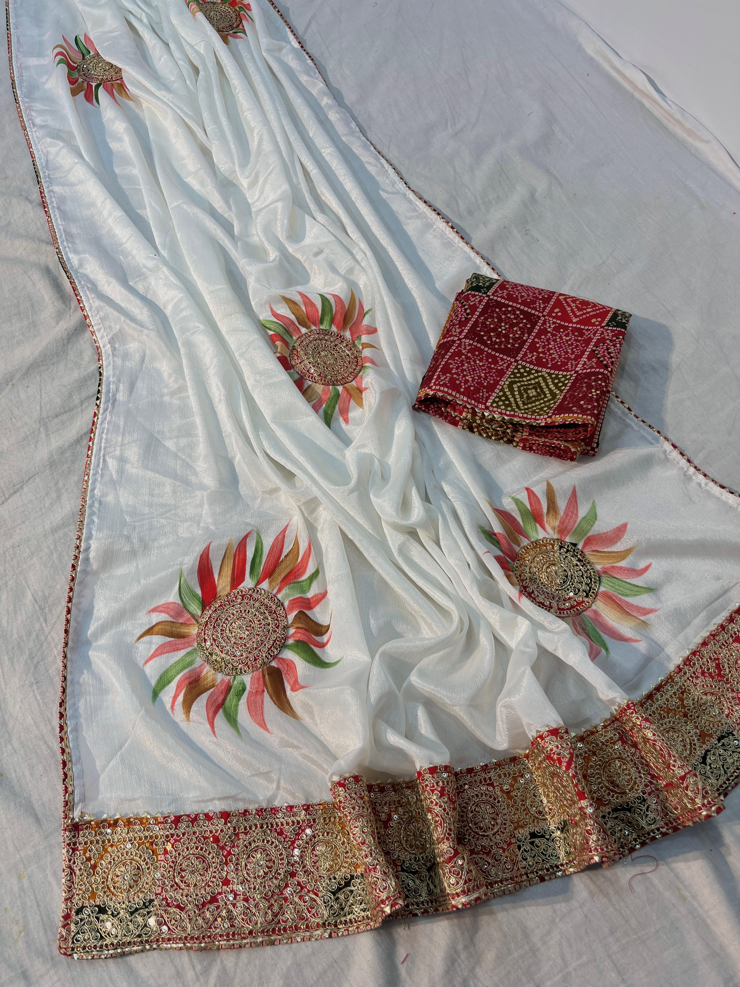Beautiful Soft Chinon Silk With Sequence Butta In All Over Saree - Image 8
