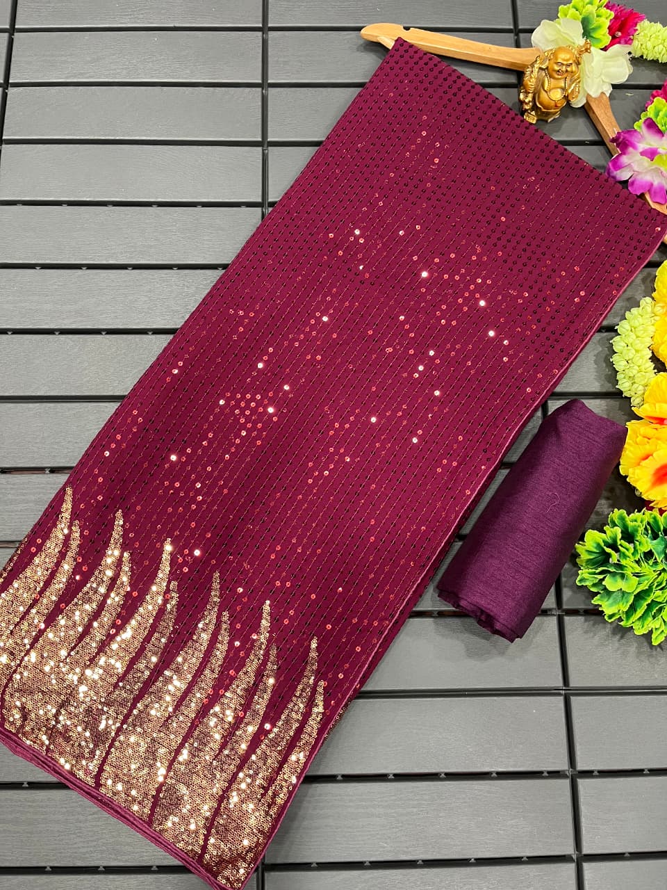 Bollywood Block-buster Georgette Sequence & Embroidery Work Saree - Image 3