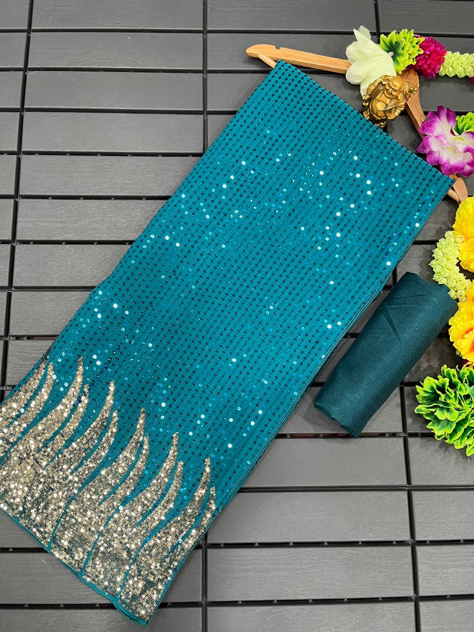 Bollywood Block-buster Georgette Sequence & Embroidery Work Saree - Image 4