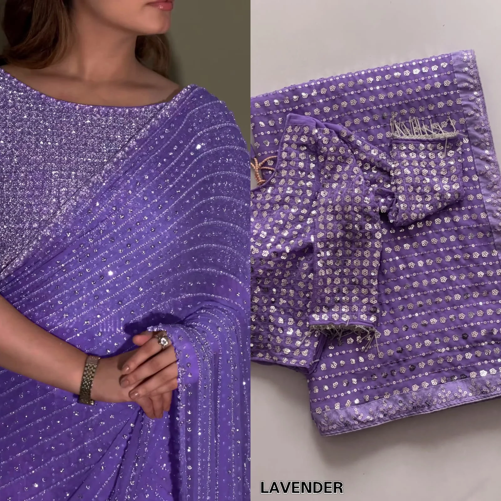 Bollywood Blockbuster Georgette Sequence Multi Embroidery Work Designer Saree - Image 4