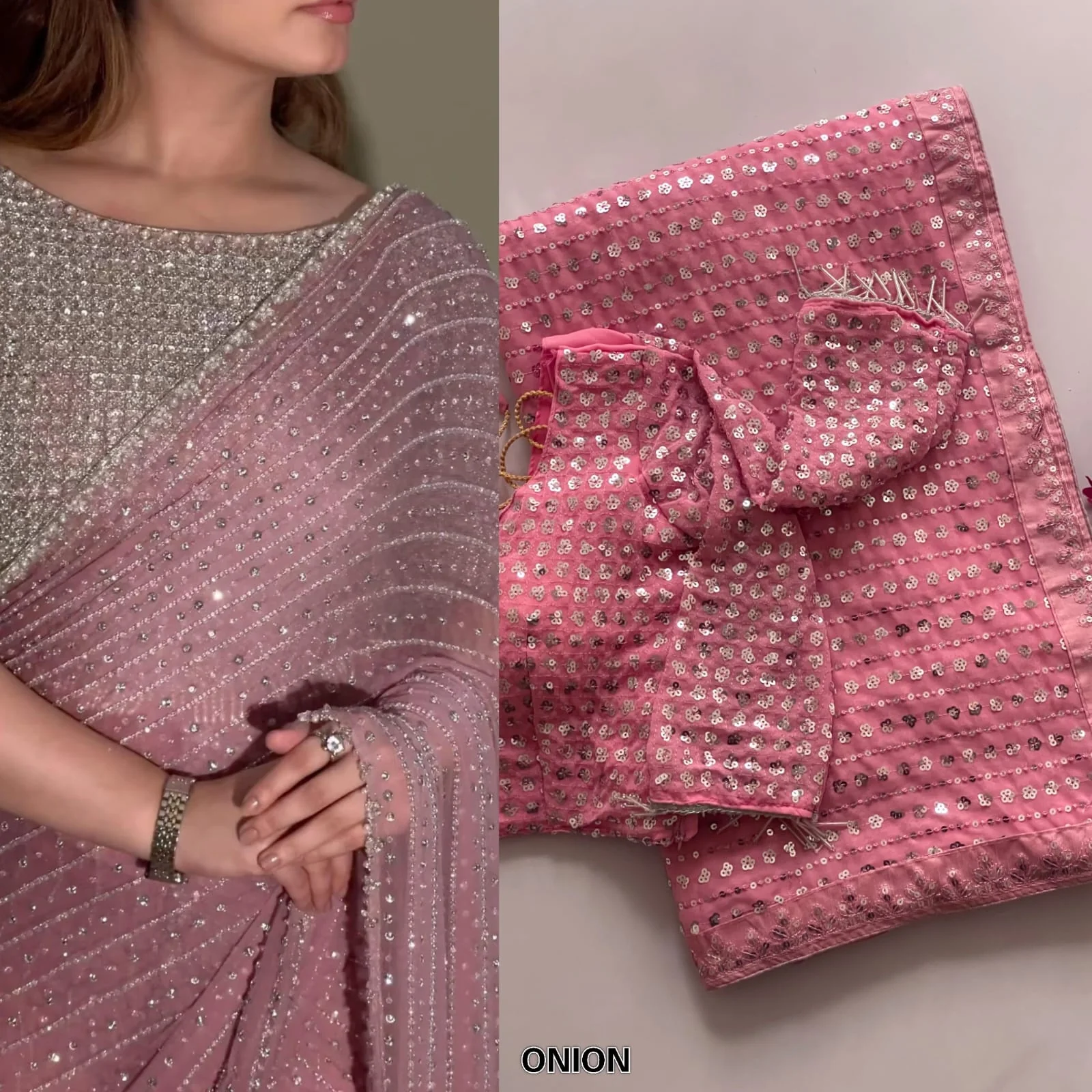 Bollywood Blockbuster Georgette Sequence Multi Embroidery Work Designer Saree - Image 6