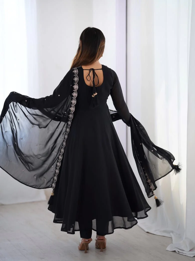 Designer Black Georgette Embroidery Work Gown - Image 3