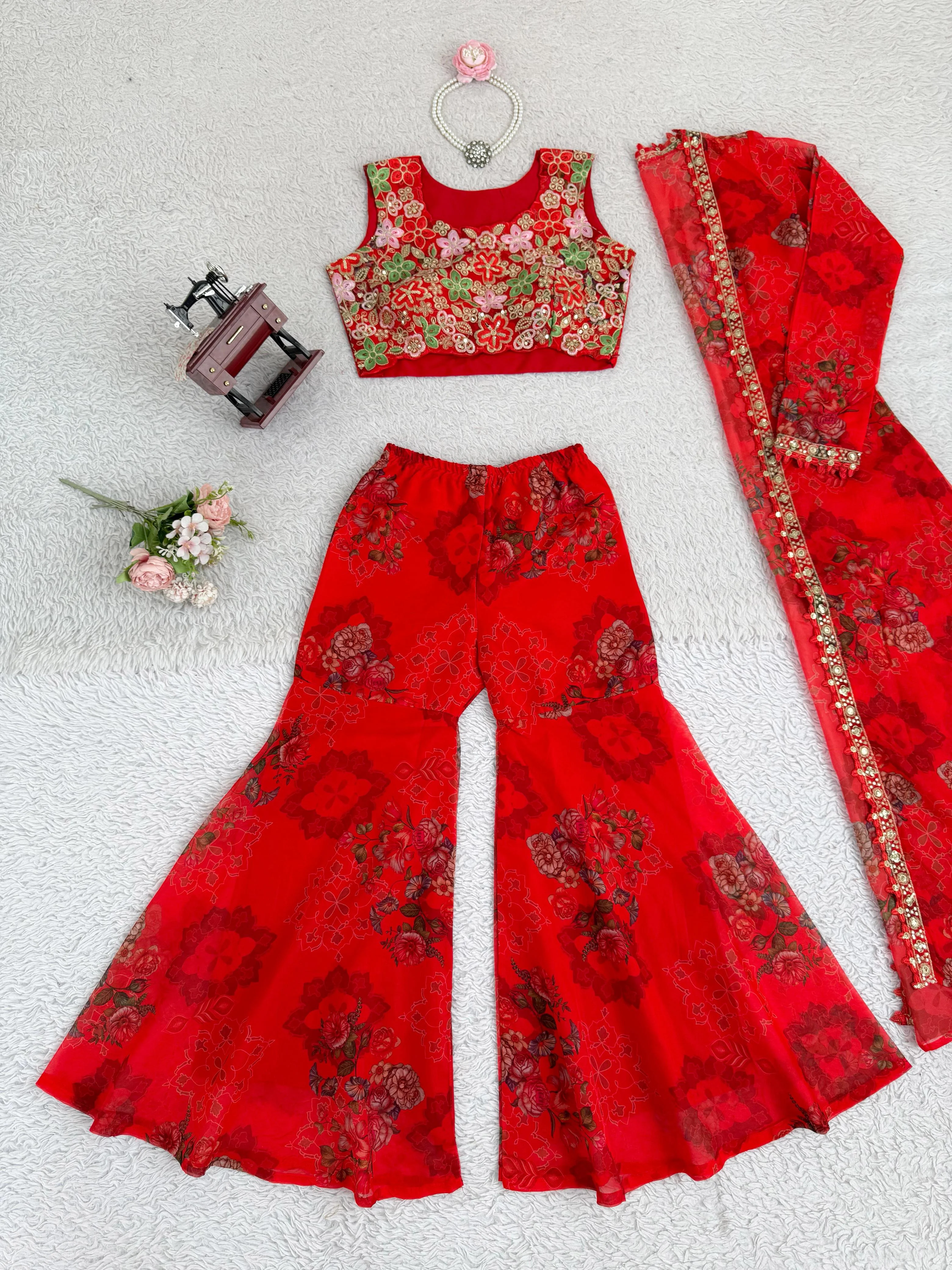 Designer Elegant Tibby Silk Ethnic Wear Sharara Set - Image 10