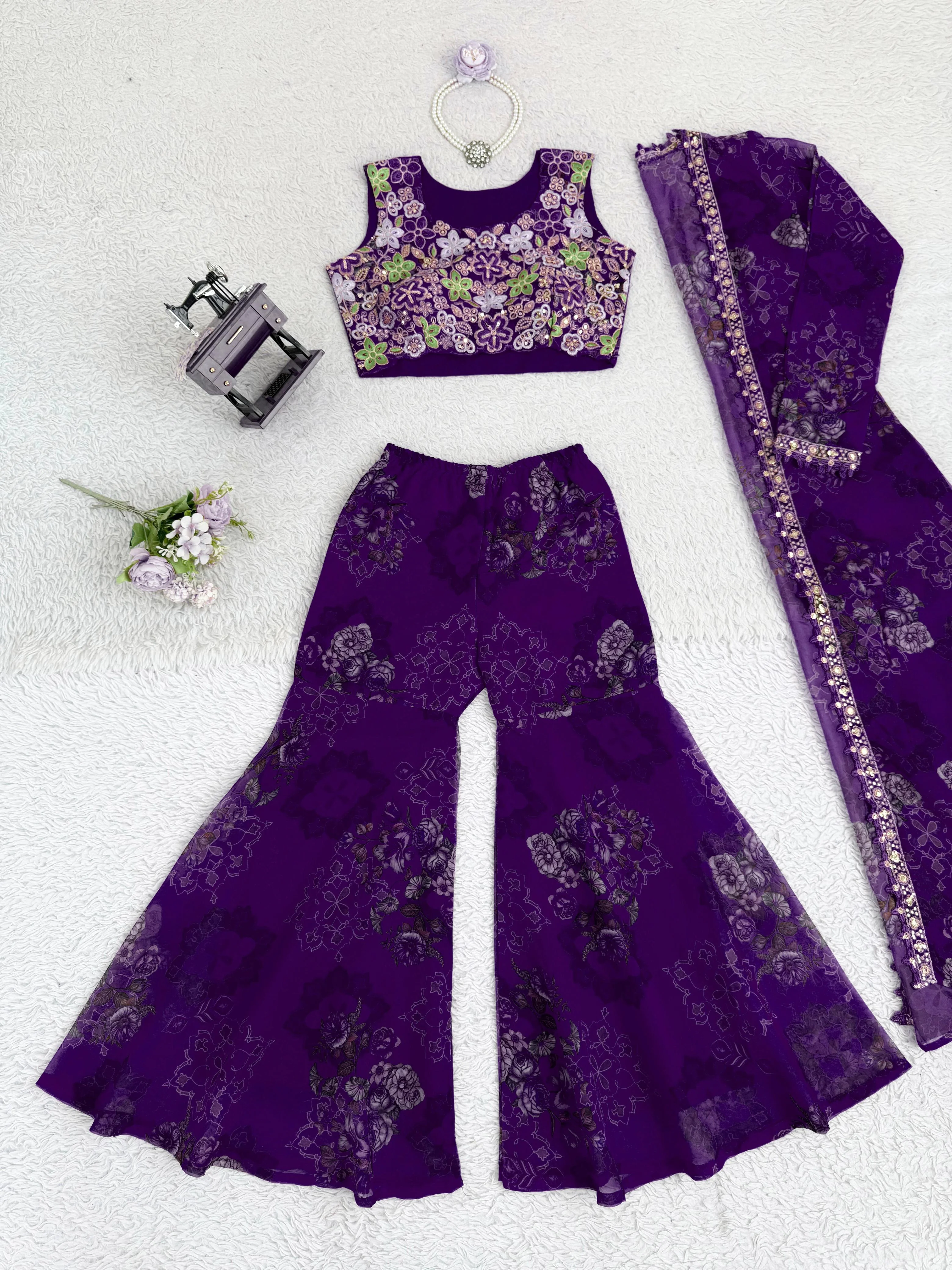 Designer Elegant Tibby Silk Ethnic Wear Sharara Set - Image 12