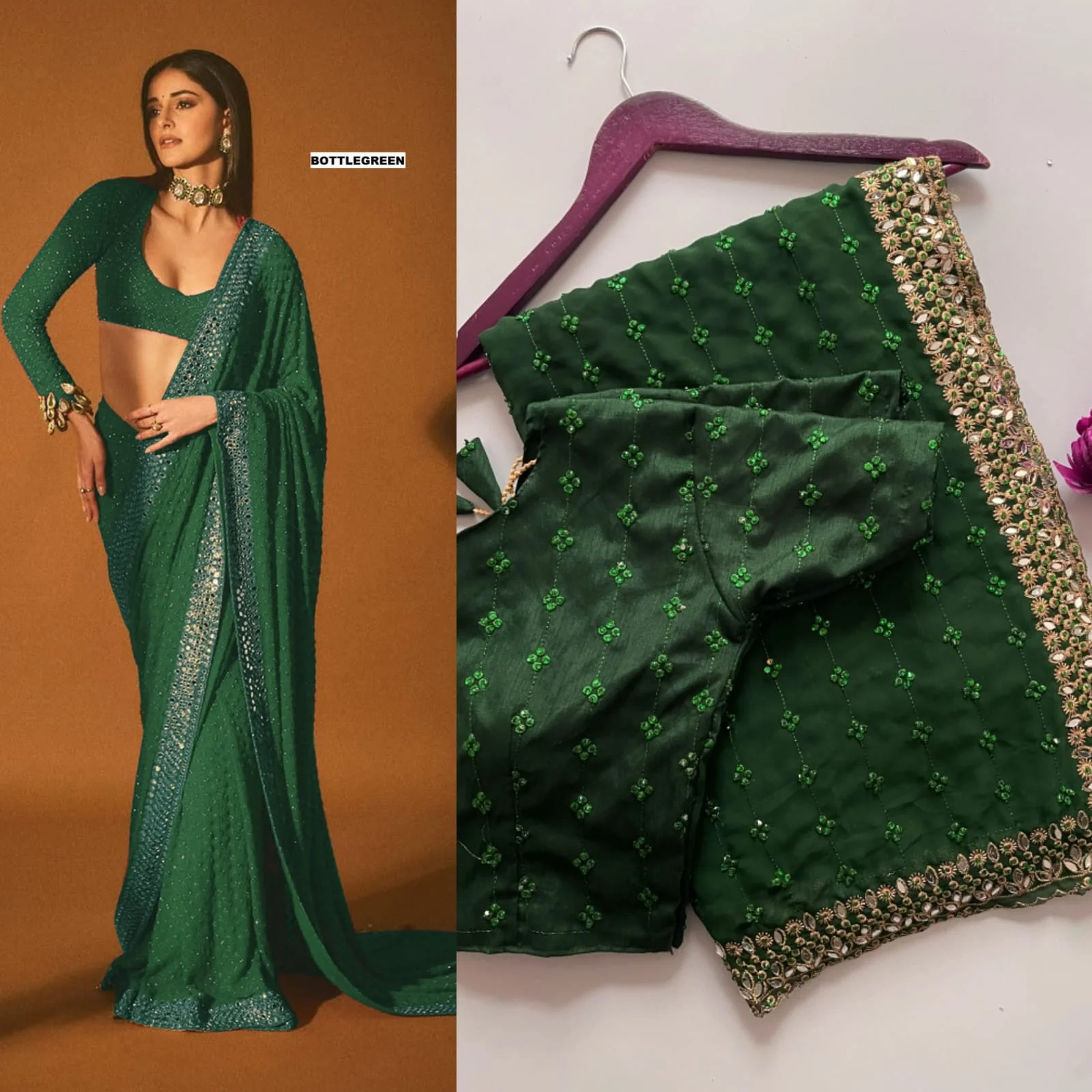 Party-wear Bollywood Blockbuster Georgette Embroidery Sequence Work Saree - Image 3