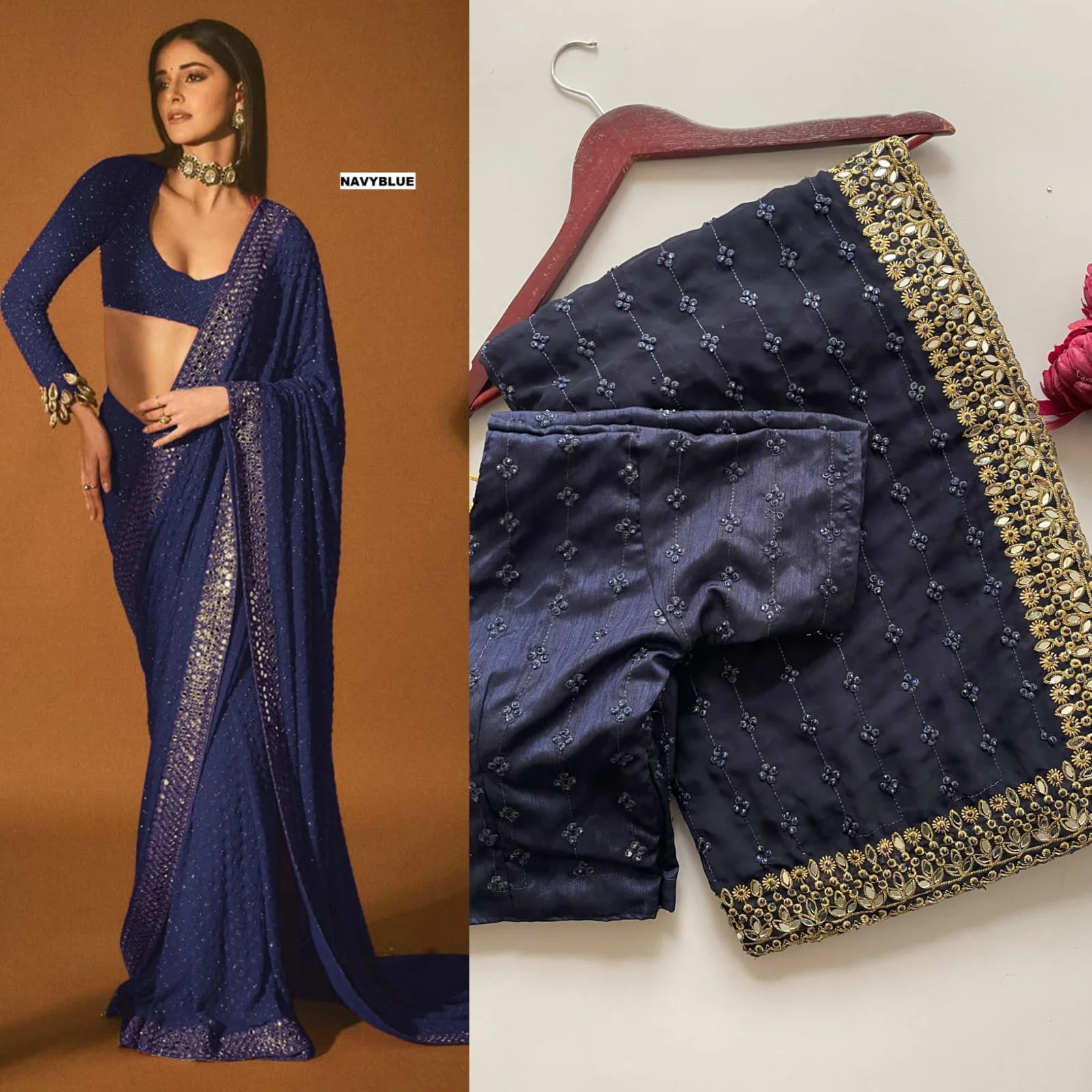 Party-wear Bollywood Blockbuster Georgette Embroidery Sequence Work Saree - Image 4