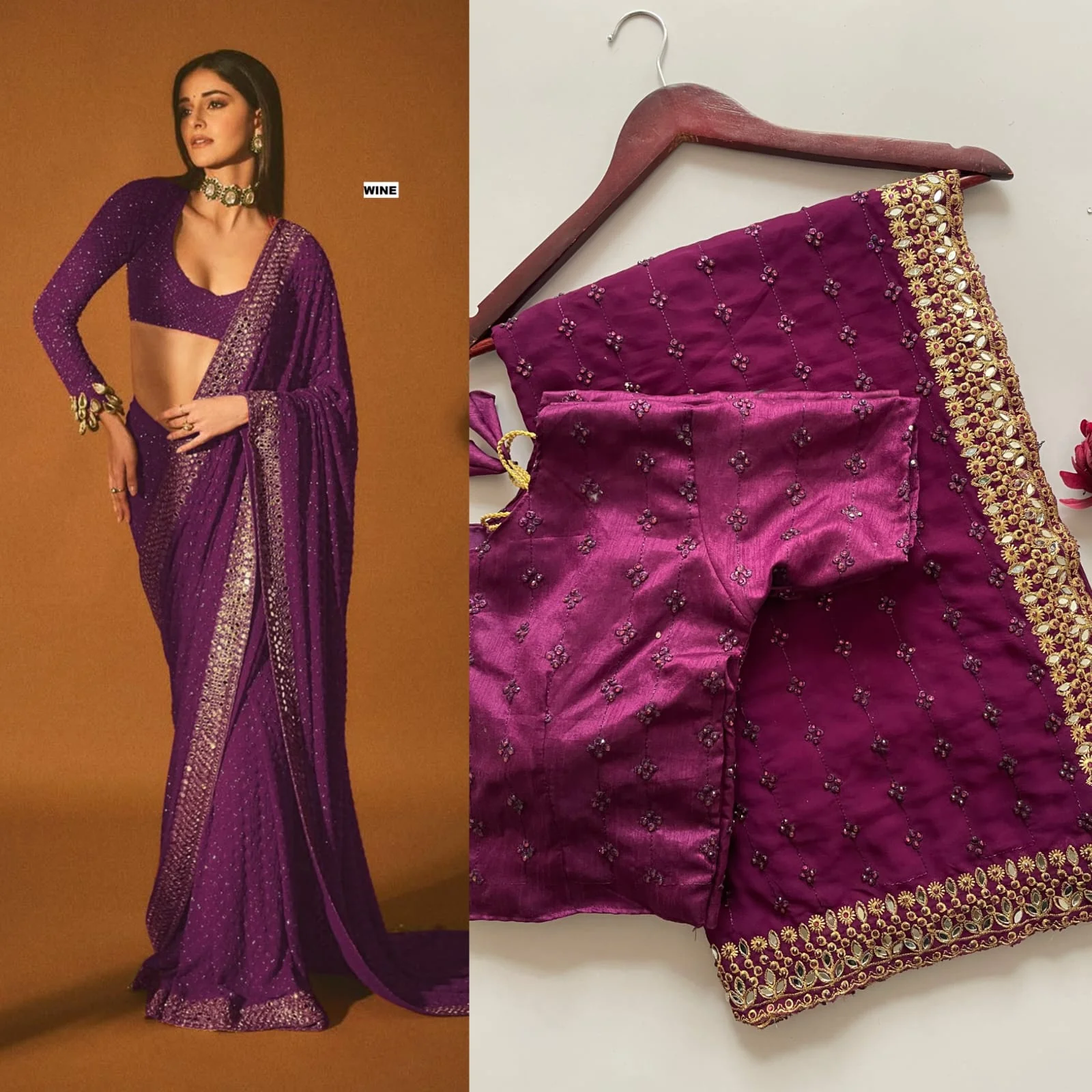 Party-wear Bollywood Blockbuster Georgette Embroidery Sequence Work Saree - Image 5