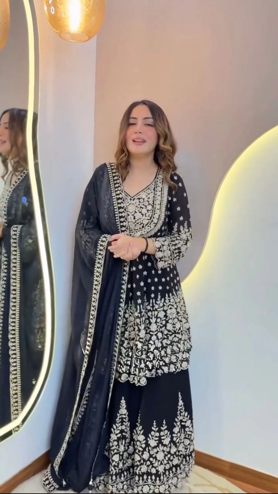 Party-wear Georgette Coding Dori With Sequence Work Top With Lehenga