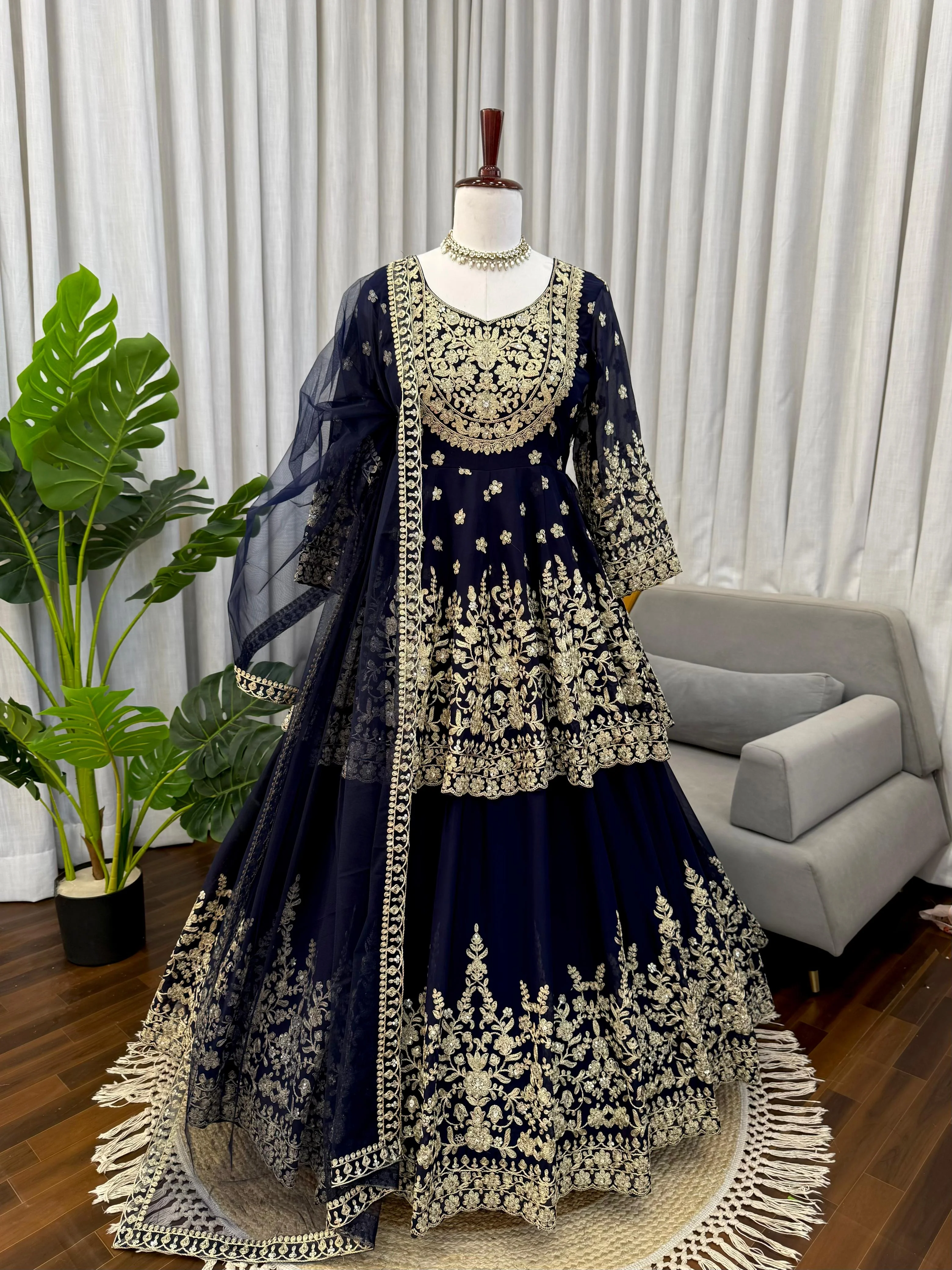 Party-wear Georgette Coding Dori With Sequence Work Top With Lehenga - Image 2