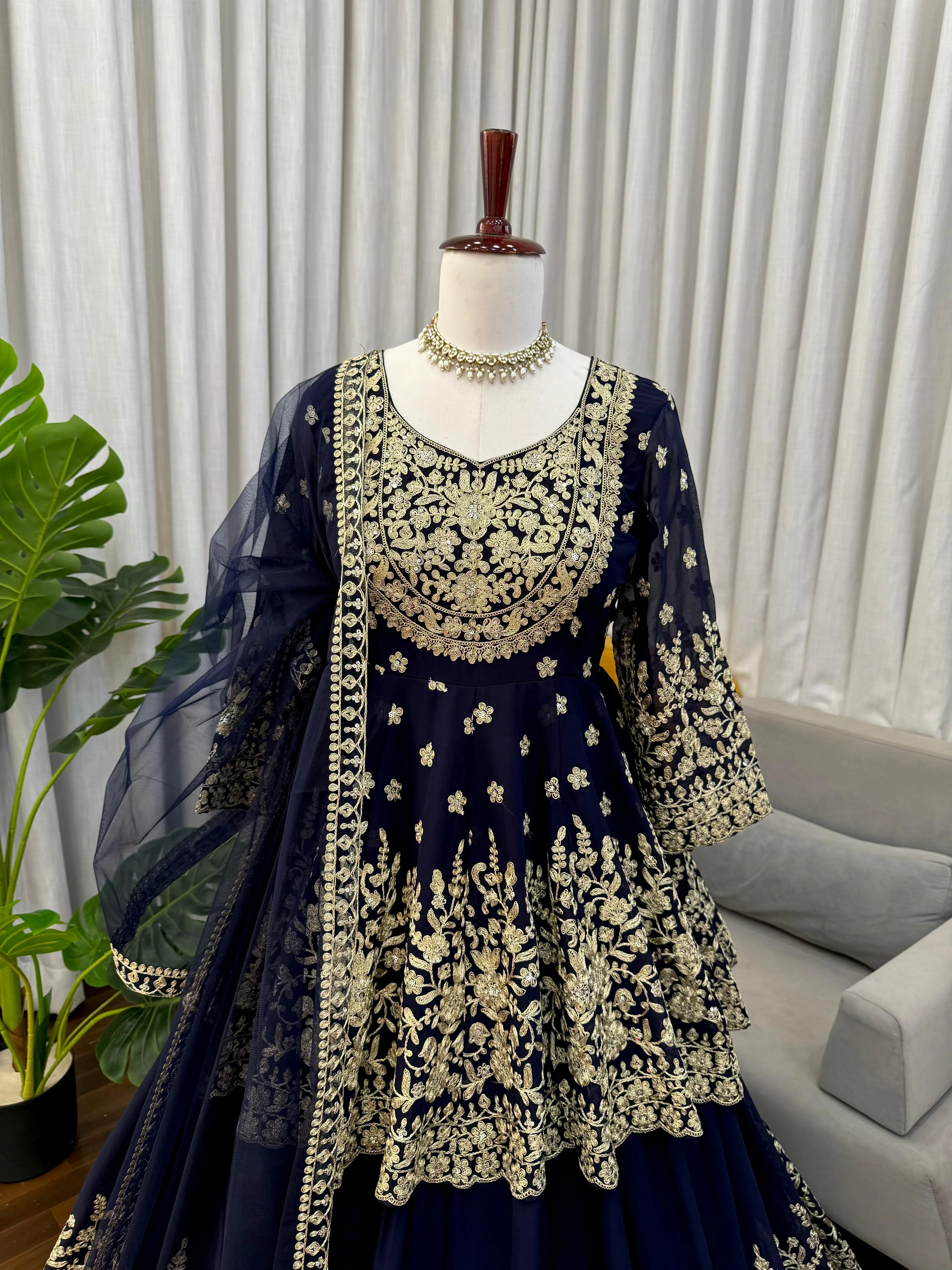 Party-wear Georgette Coding Dori With Sequence Work Top With Lehenga - Image 3