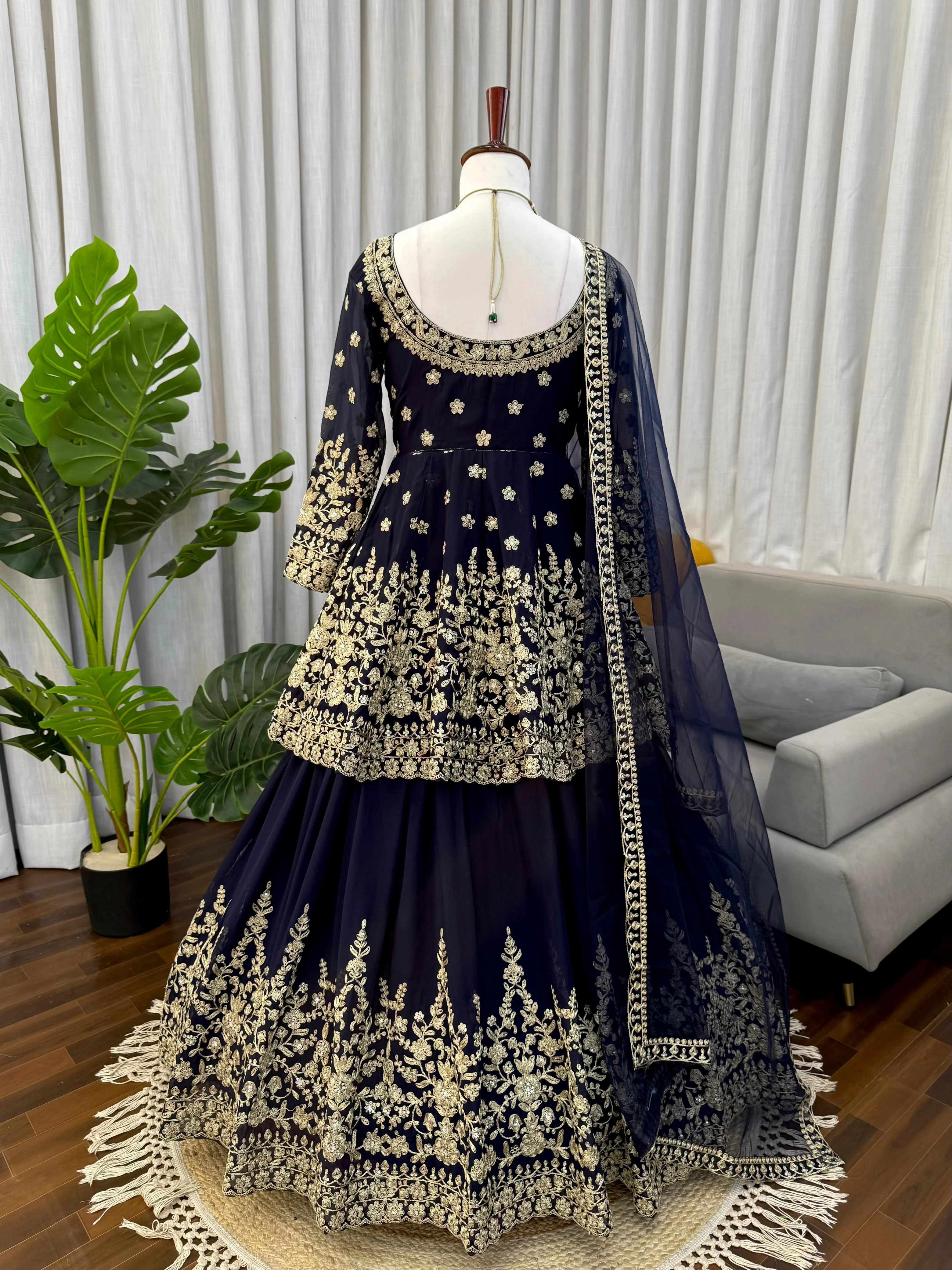 Party-wear Georgette Coding Dori With Sequence Work Top With Lehenga - Image 4