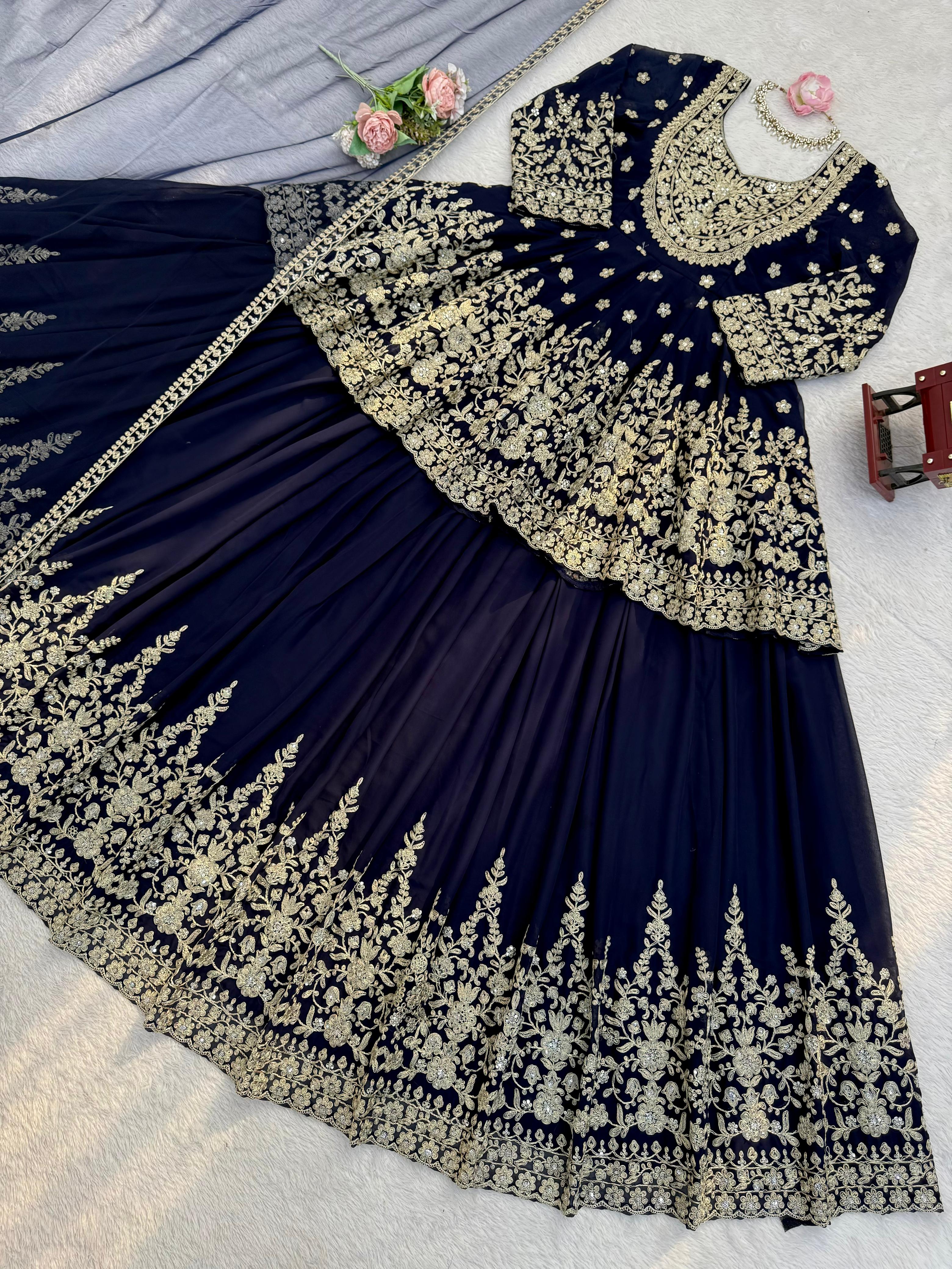 Party-wear Georgette Coding Dori With Sequence Work Top With Lehenga - Image 5