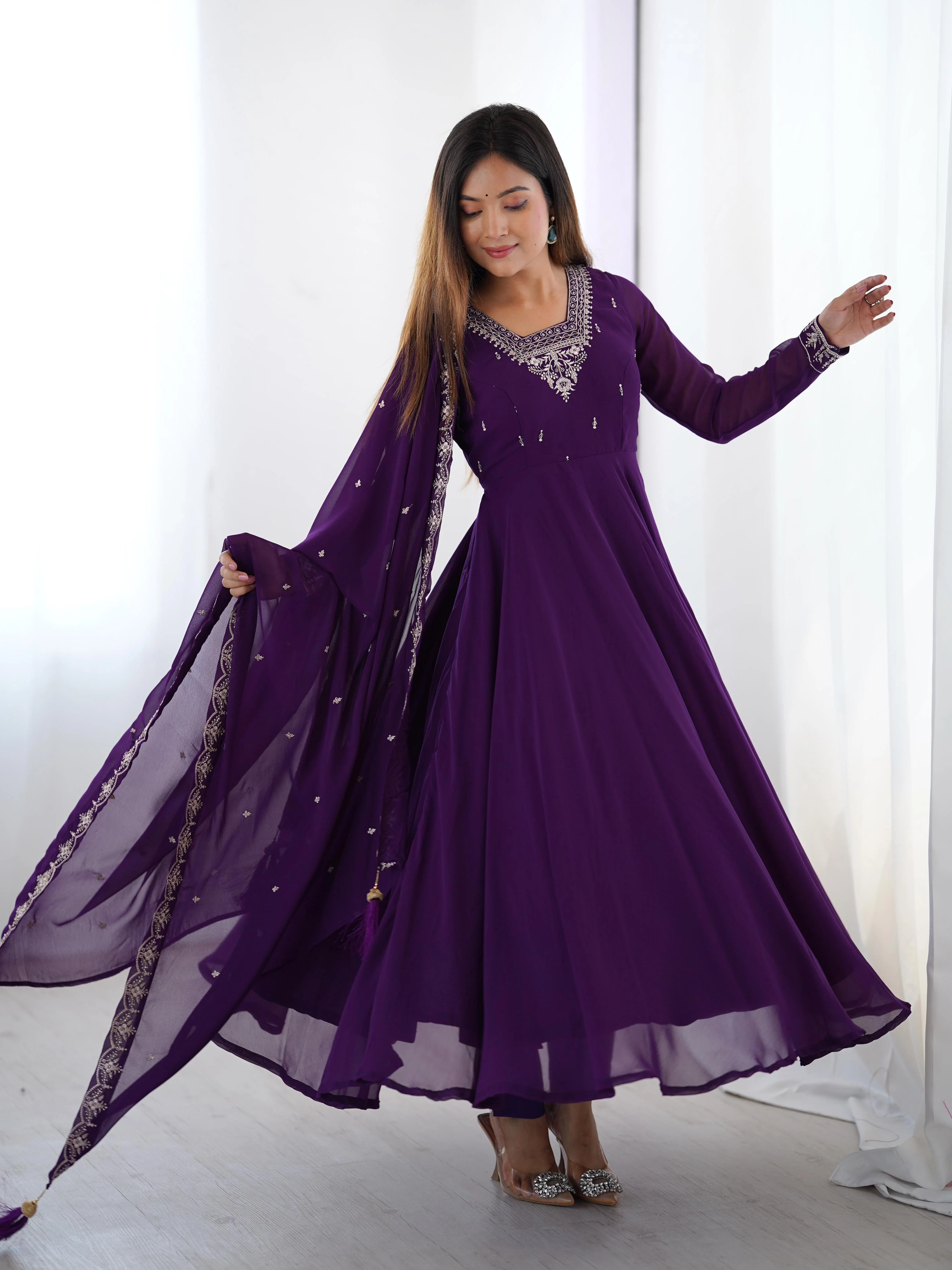 Pure Soft Georgette Embroidery Work Gown - Image 3