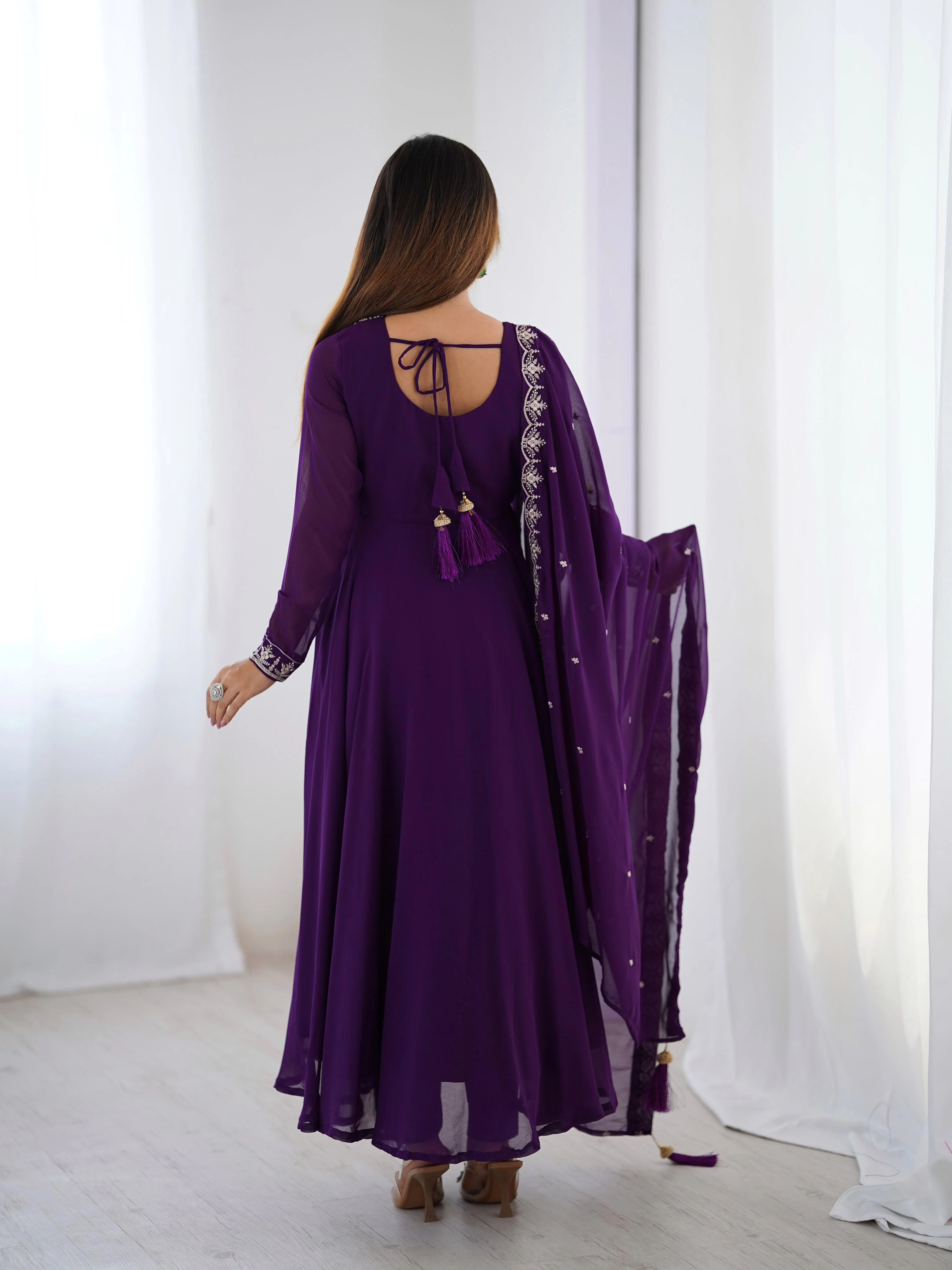 Pure Soft Georgette Embroidery Work Gown - Image 4