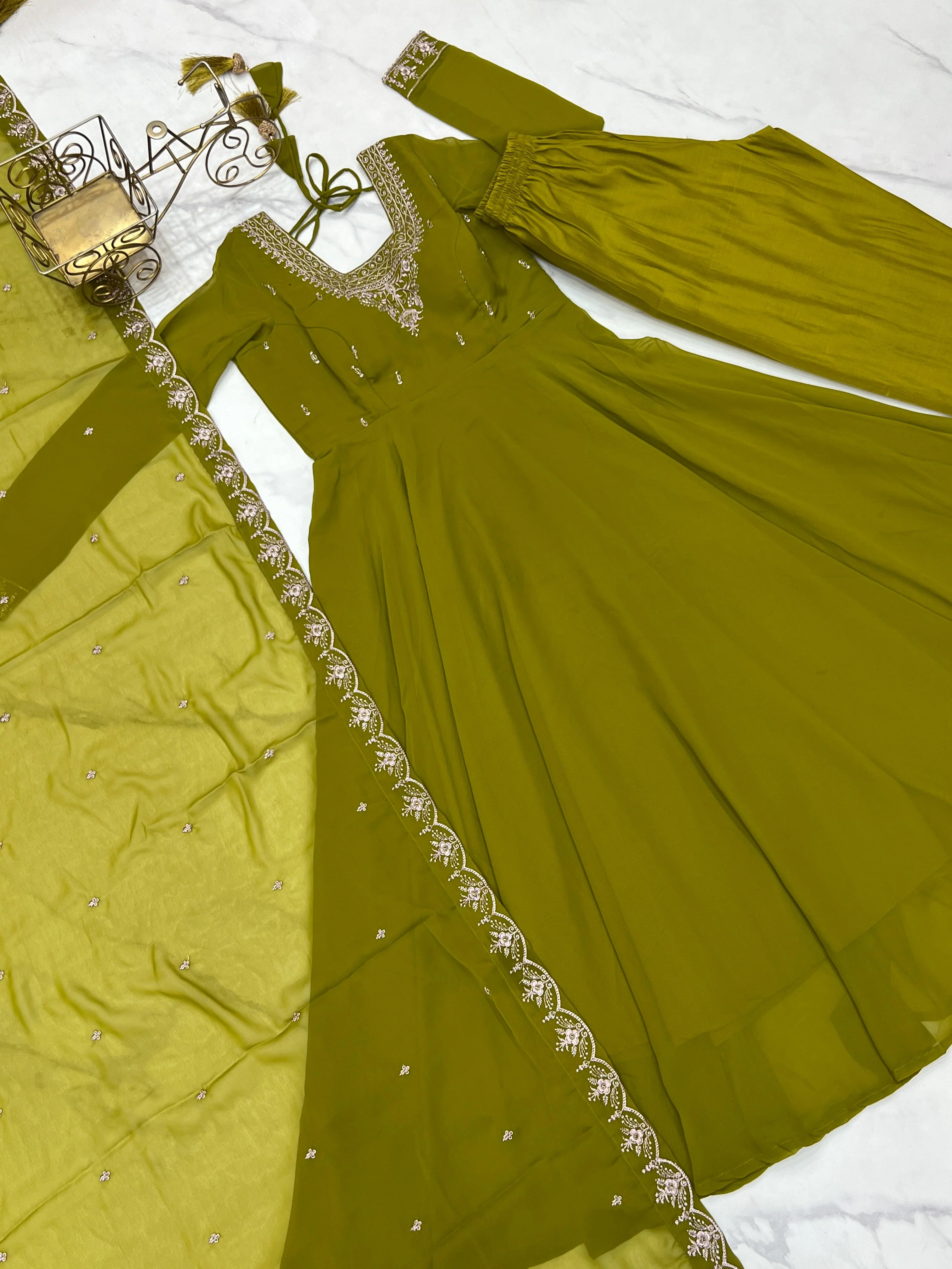 Pure Soft Georgette Embroidery Work Gown - Image 7