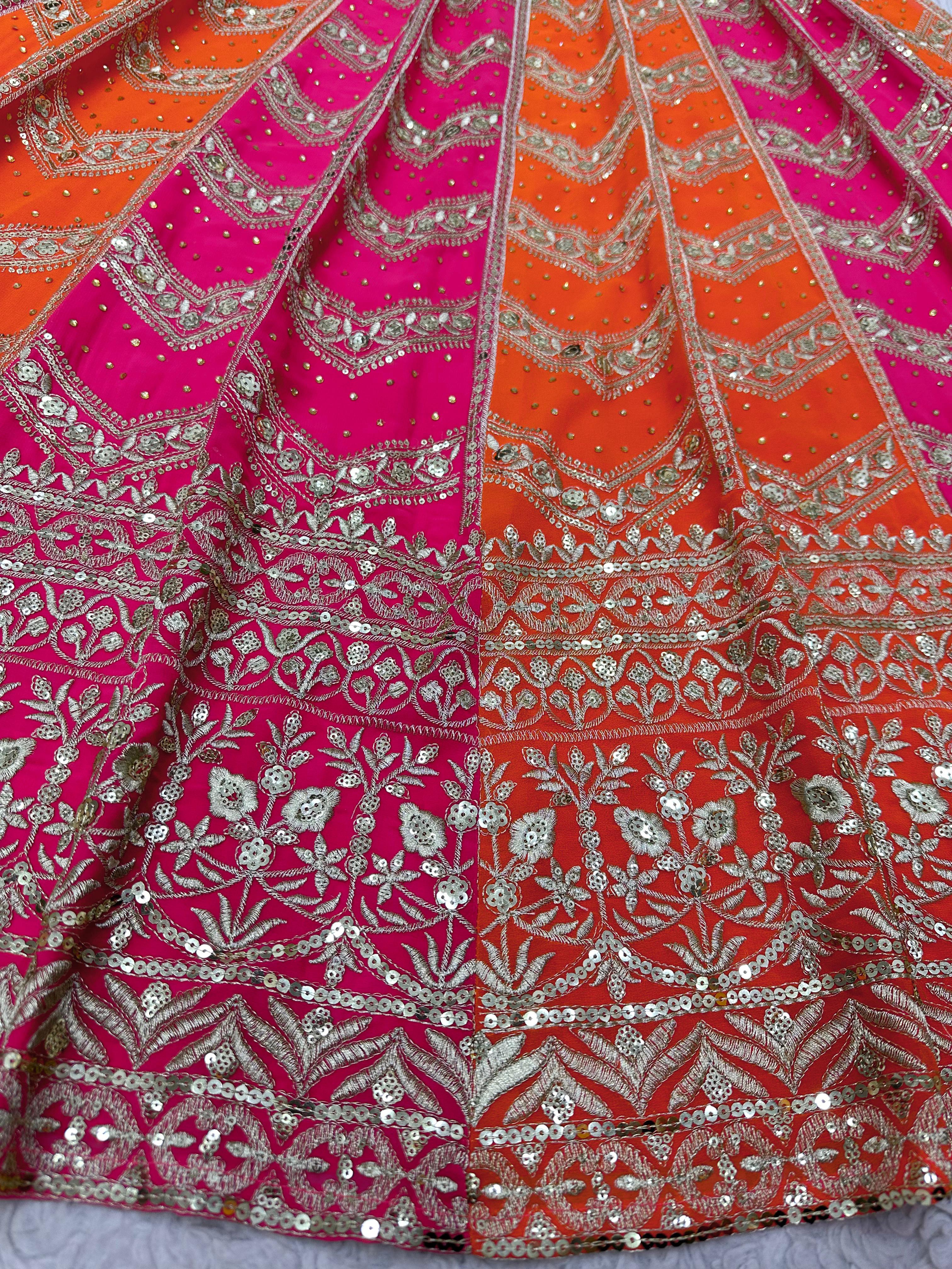 Party-wear Sequence Work Georgette Orange Pink Cancan Lahenga Choli - Image 3