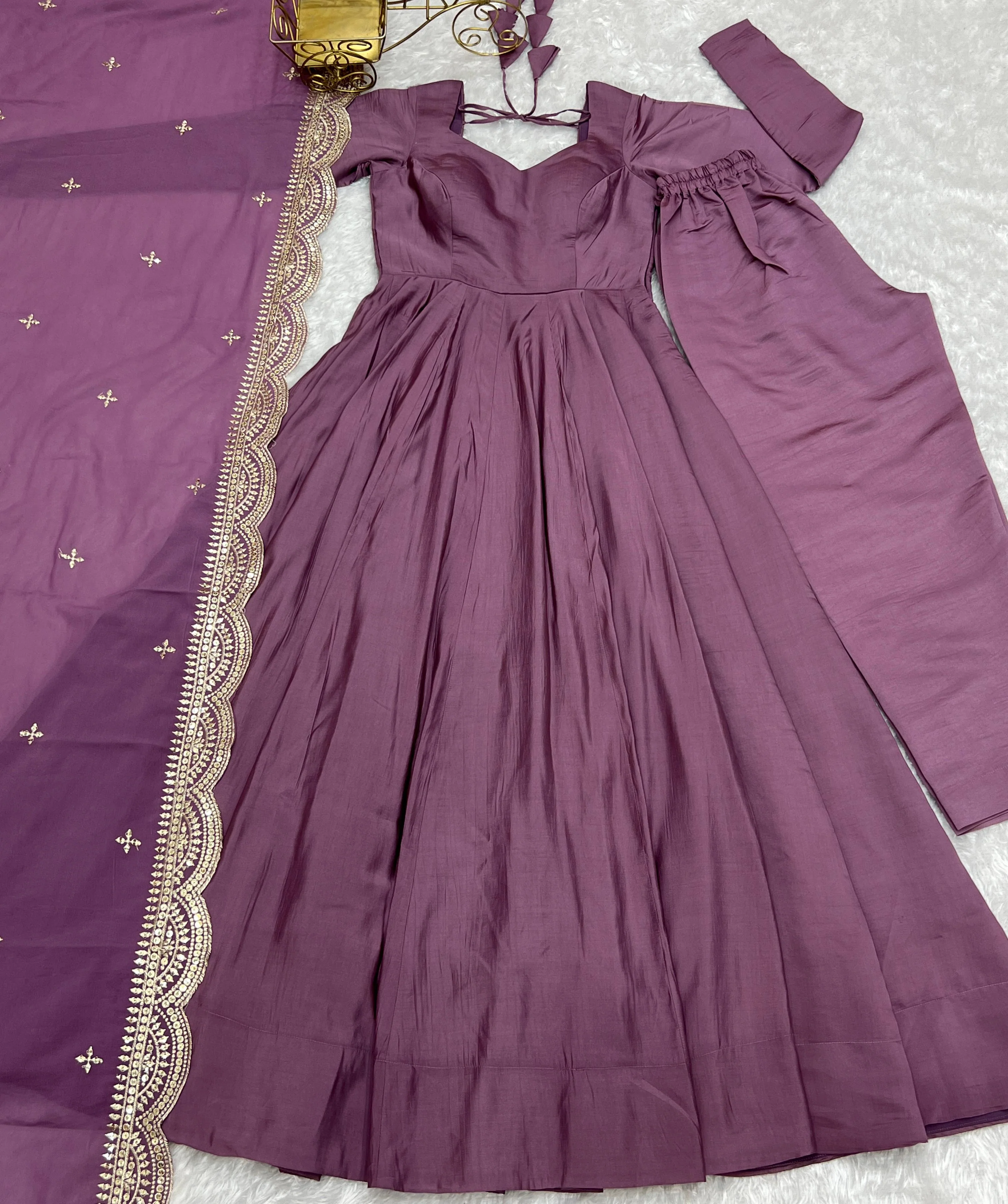 Stunning Purple Ready To Wear Anarkali Gown - Image 3