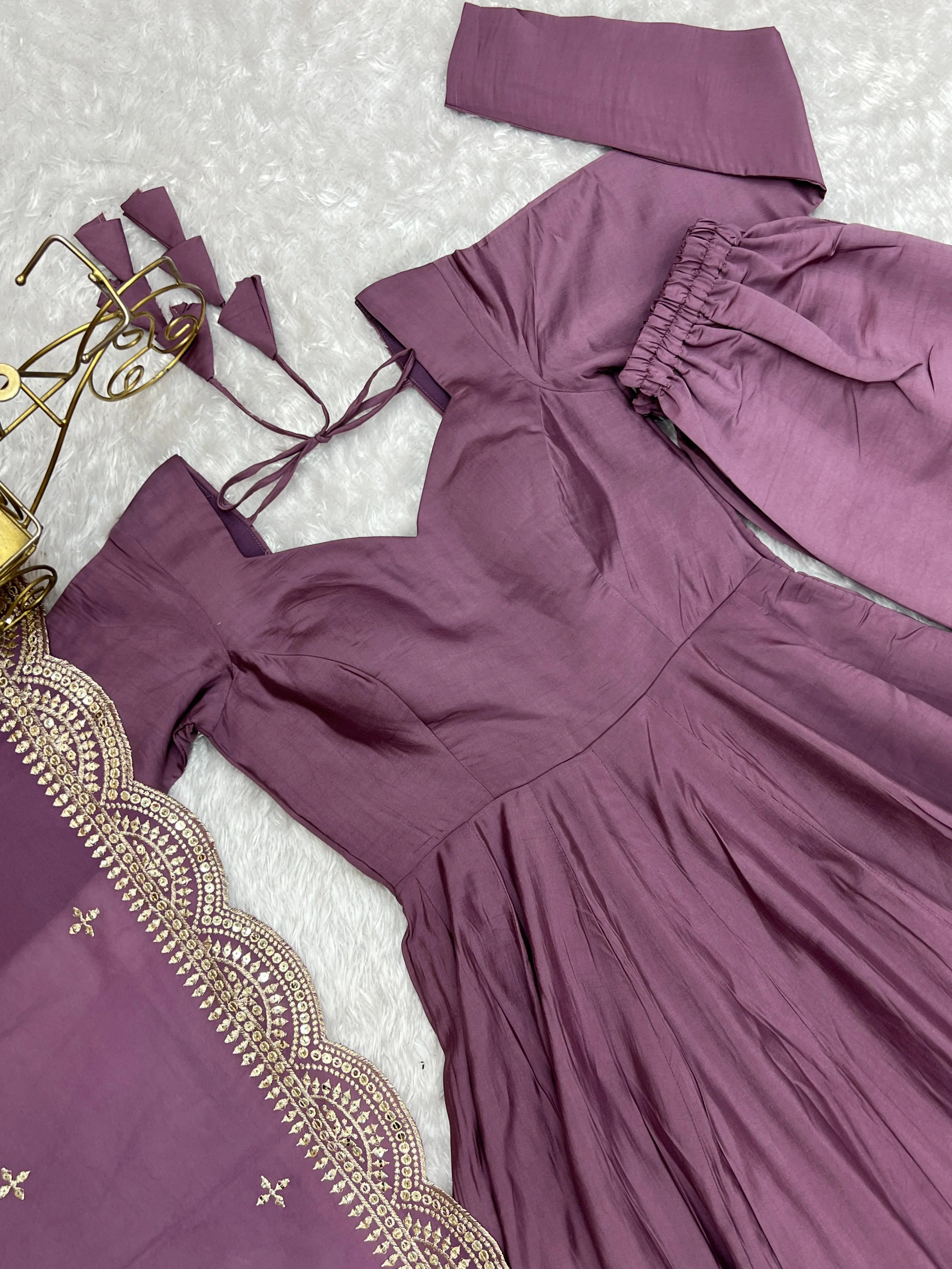 Stunning Purple Ready To Wear Anarkali Gown - Image 4