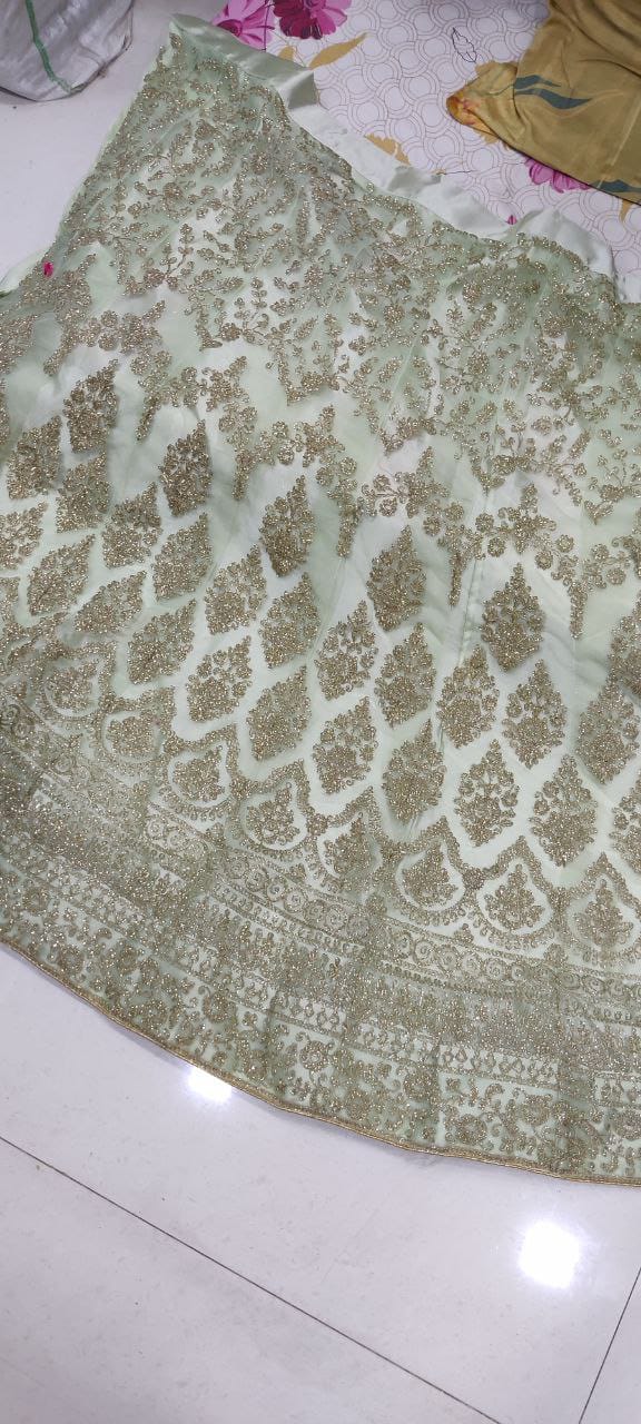Wedding Wear Light Color Soft Net Glitter Coding Embroidered Lehenga Choli - Image 3