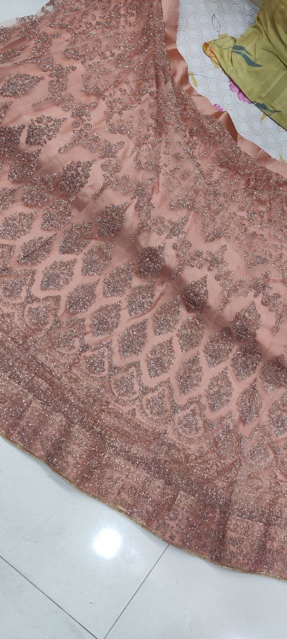Wedding Wear Light Color Soft Net Glitter Coding Embroidered Lehenga Choli - Image 4
